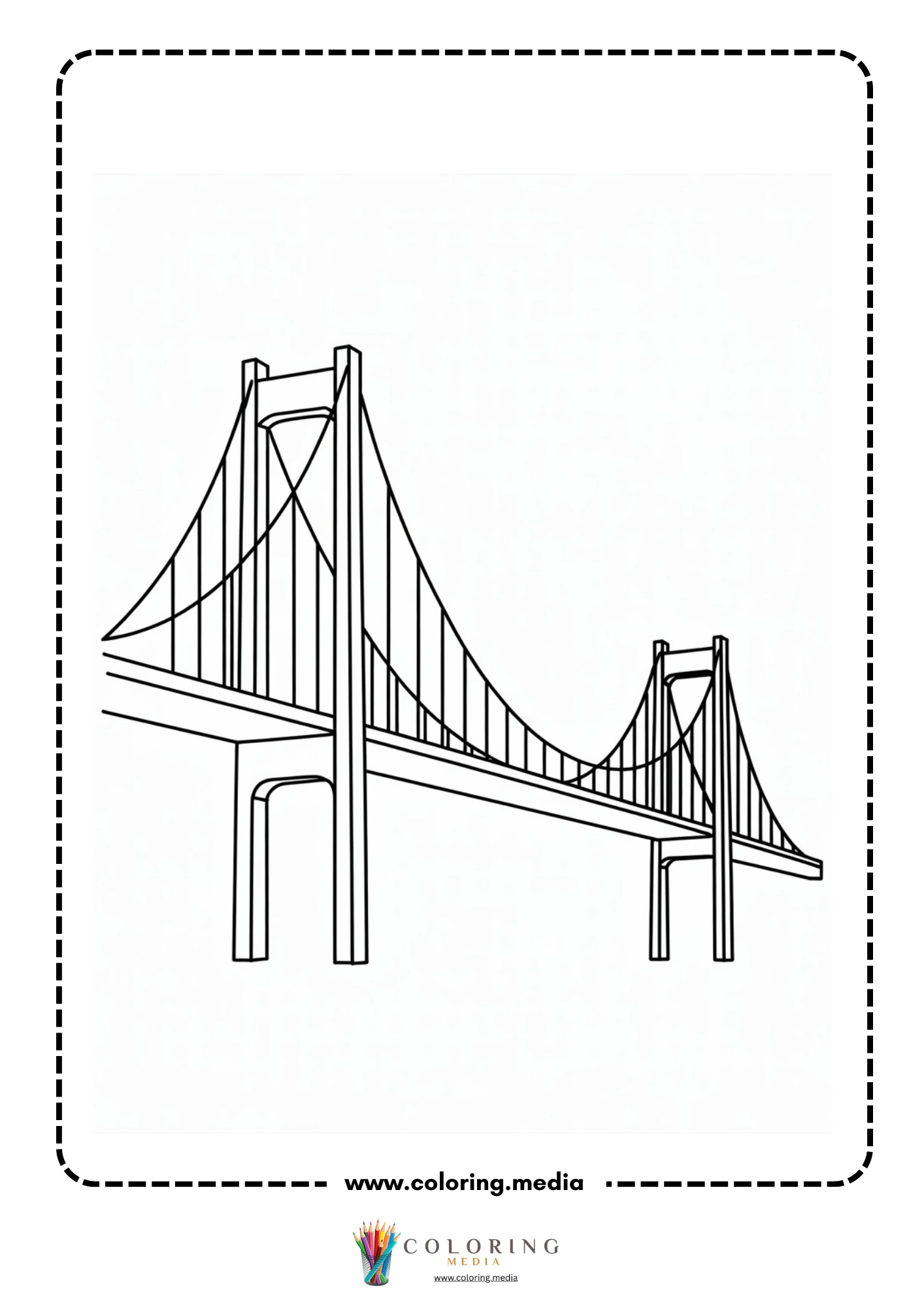 Bridge coloring page with bridge supports above water