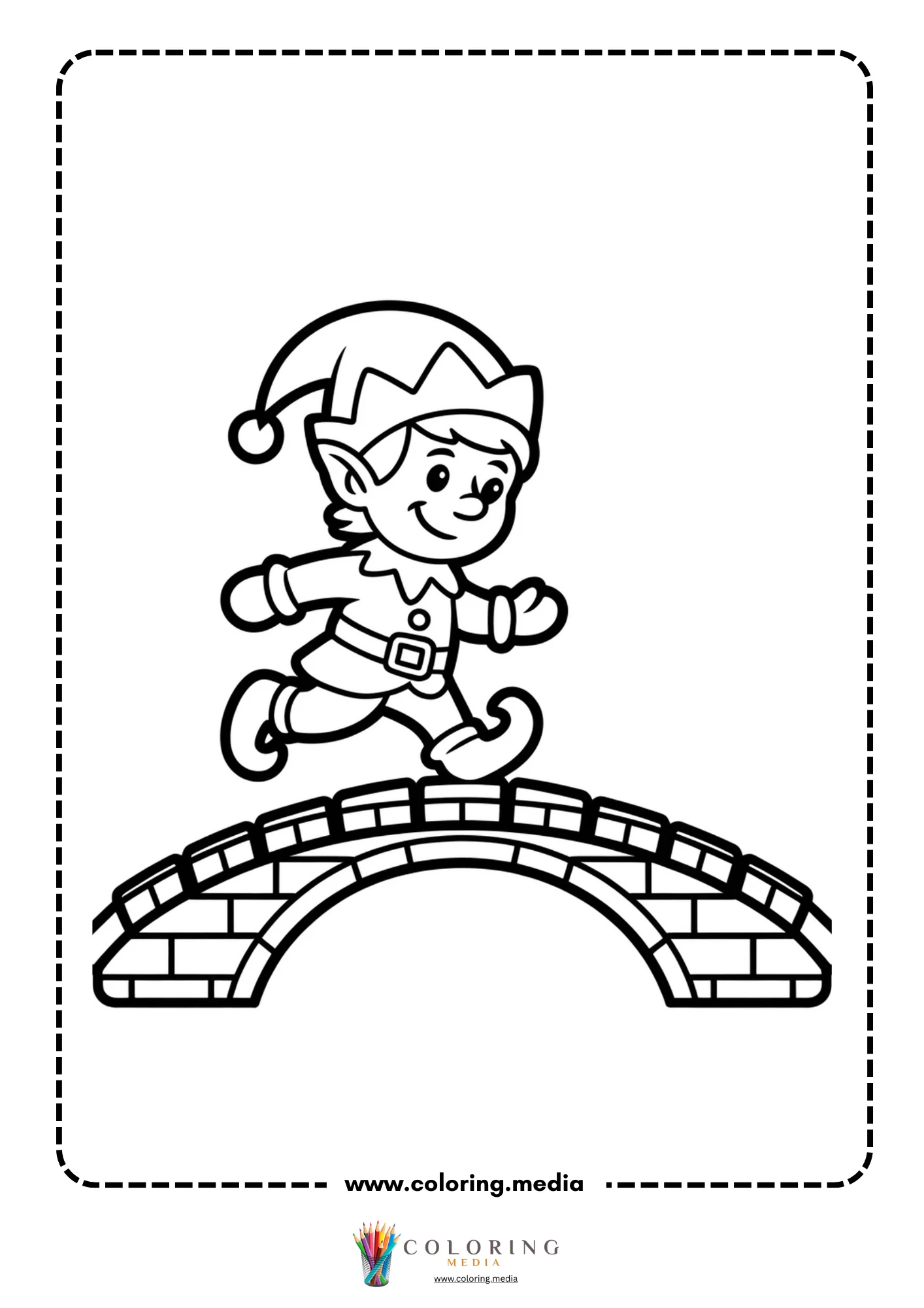 Bridge coloring page with stone arch bridge over water