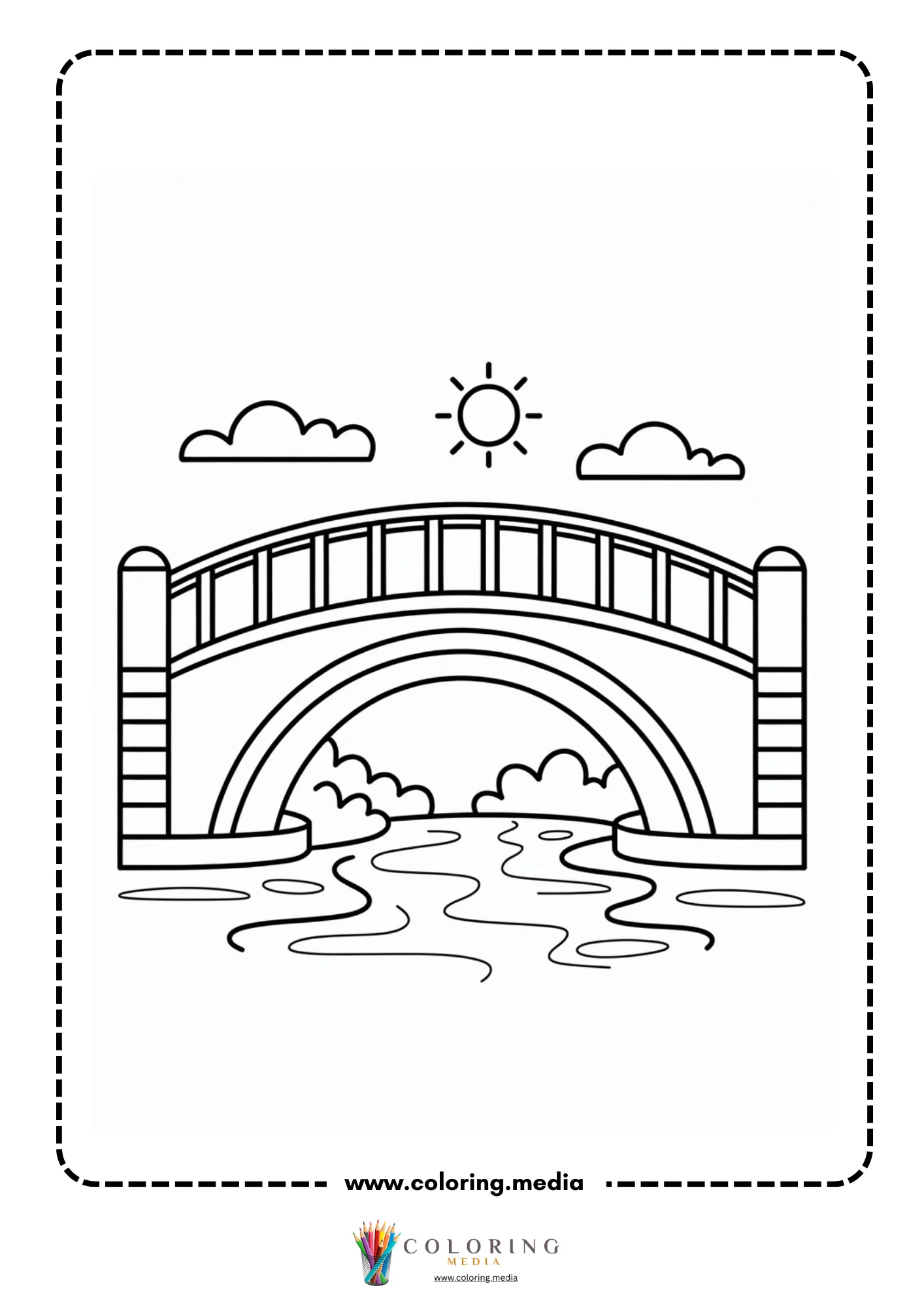 Bridge coloring page with suspension bridge and cables