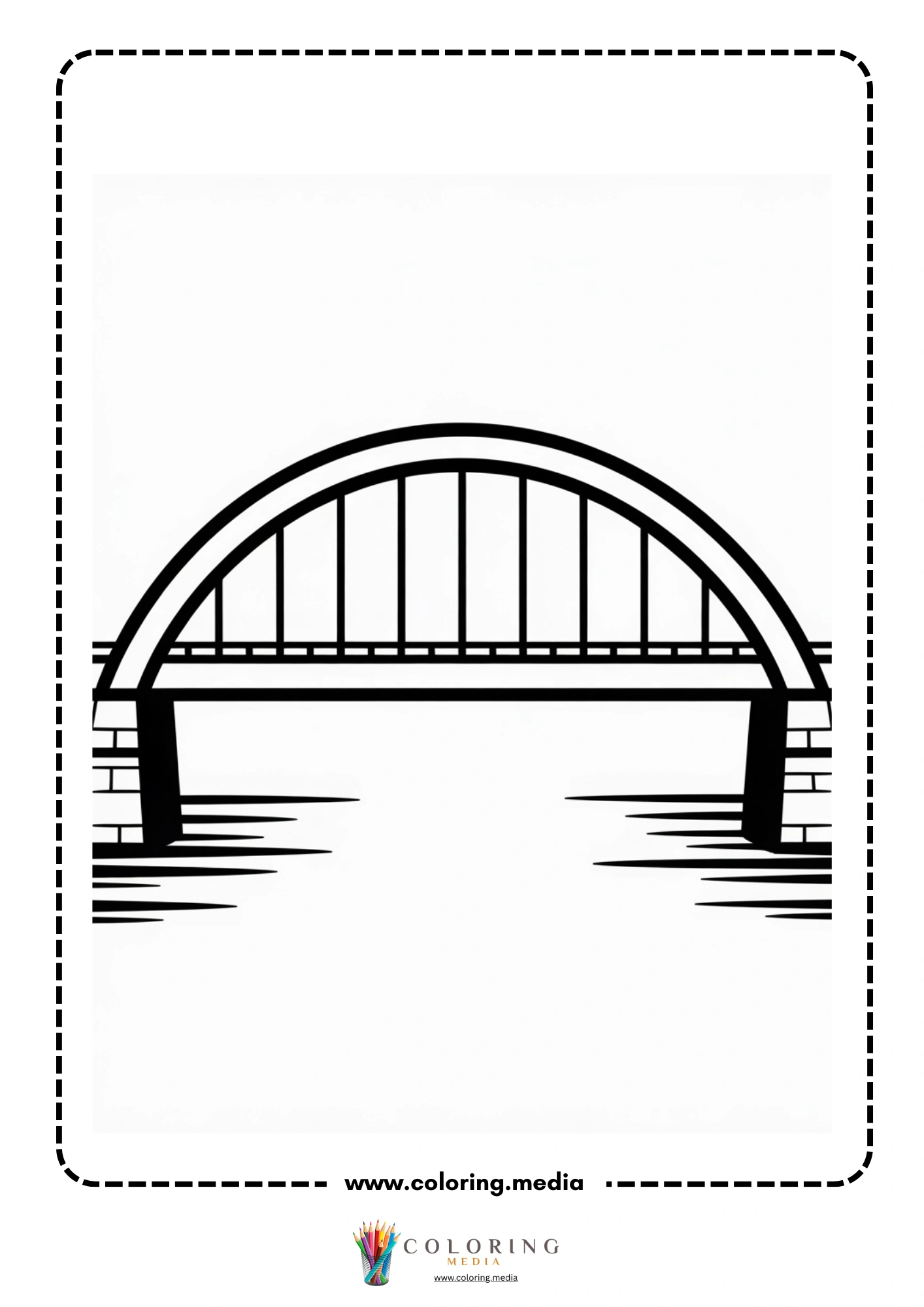 Bridge coloring page with road bridge and support beams