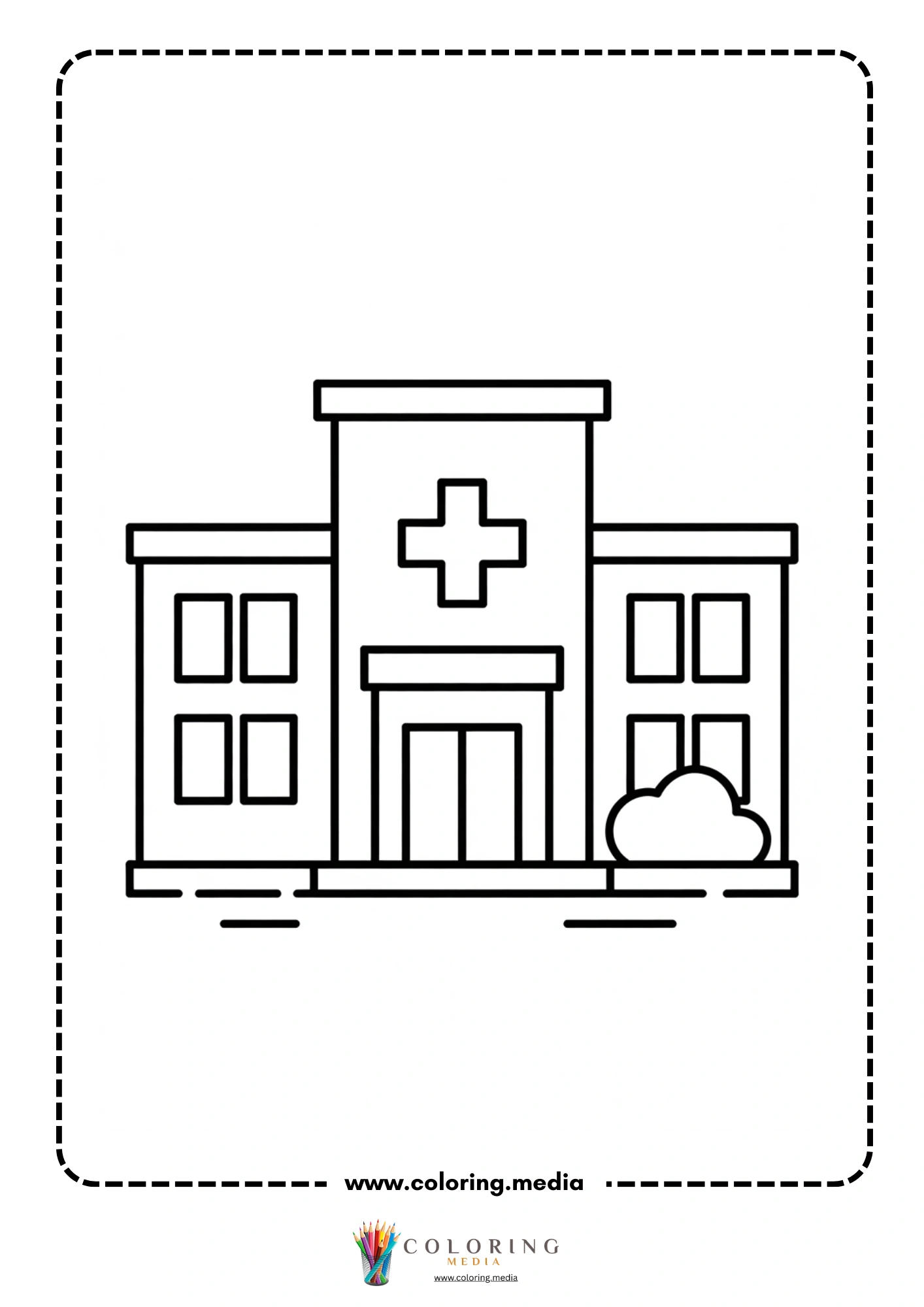 Building coloring page with high rise building and door
