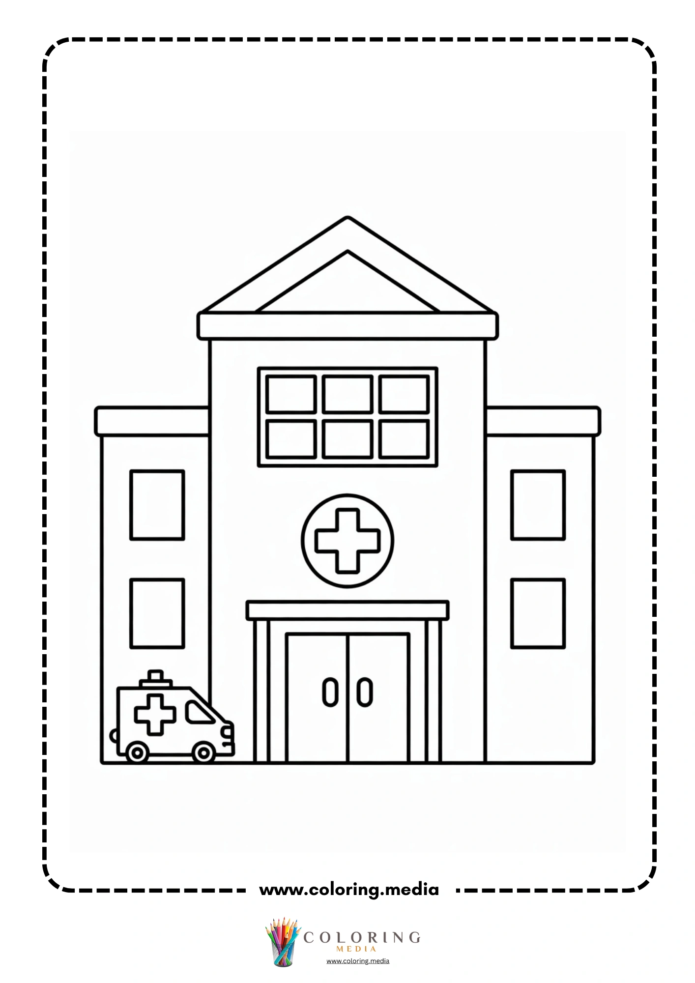 Building coloring page with simple block shaped building