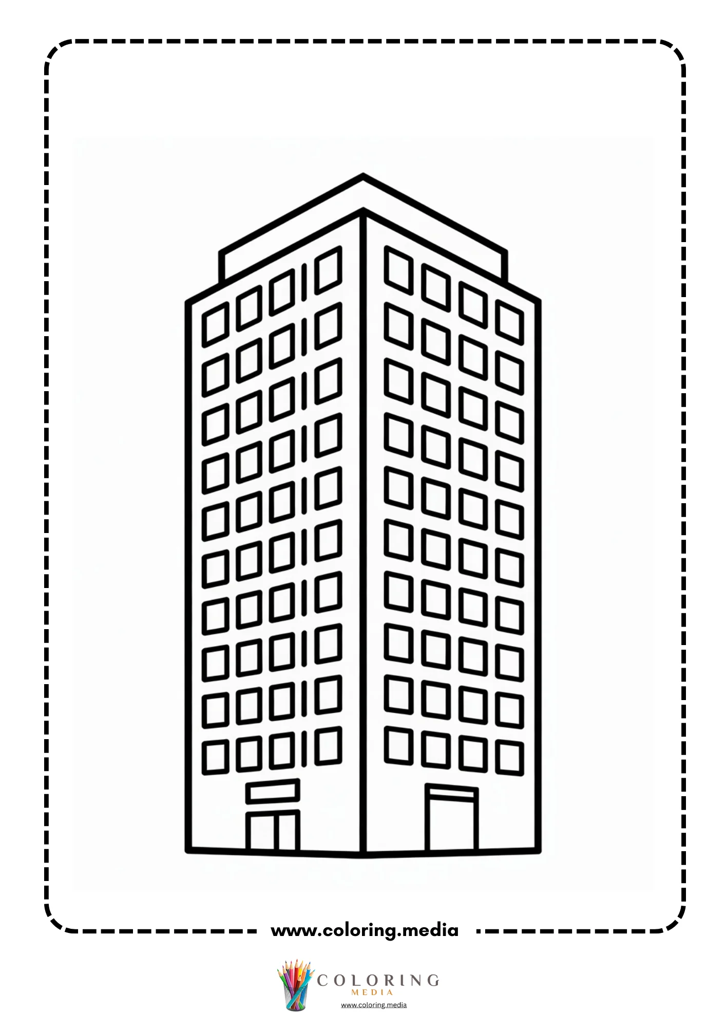 Building coloring page with home and garden scene