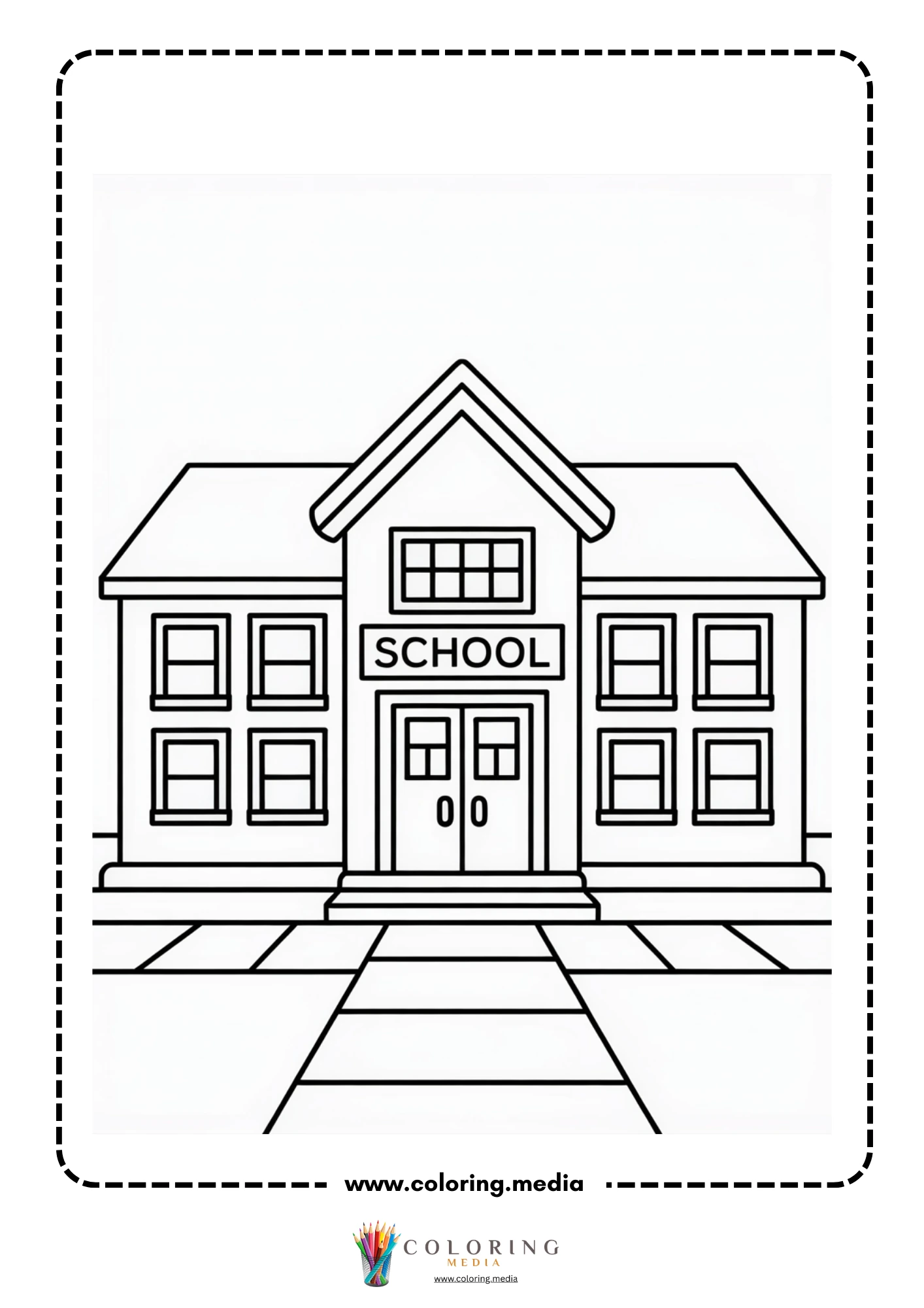 Building coloring page with city building row
