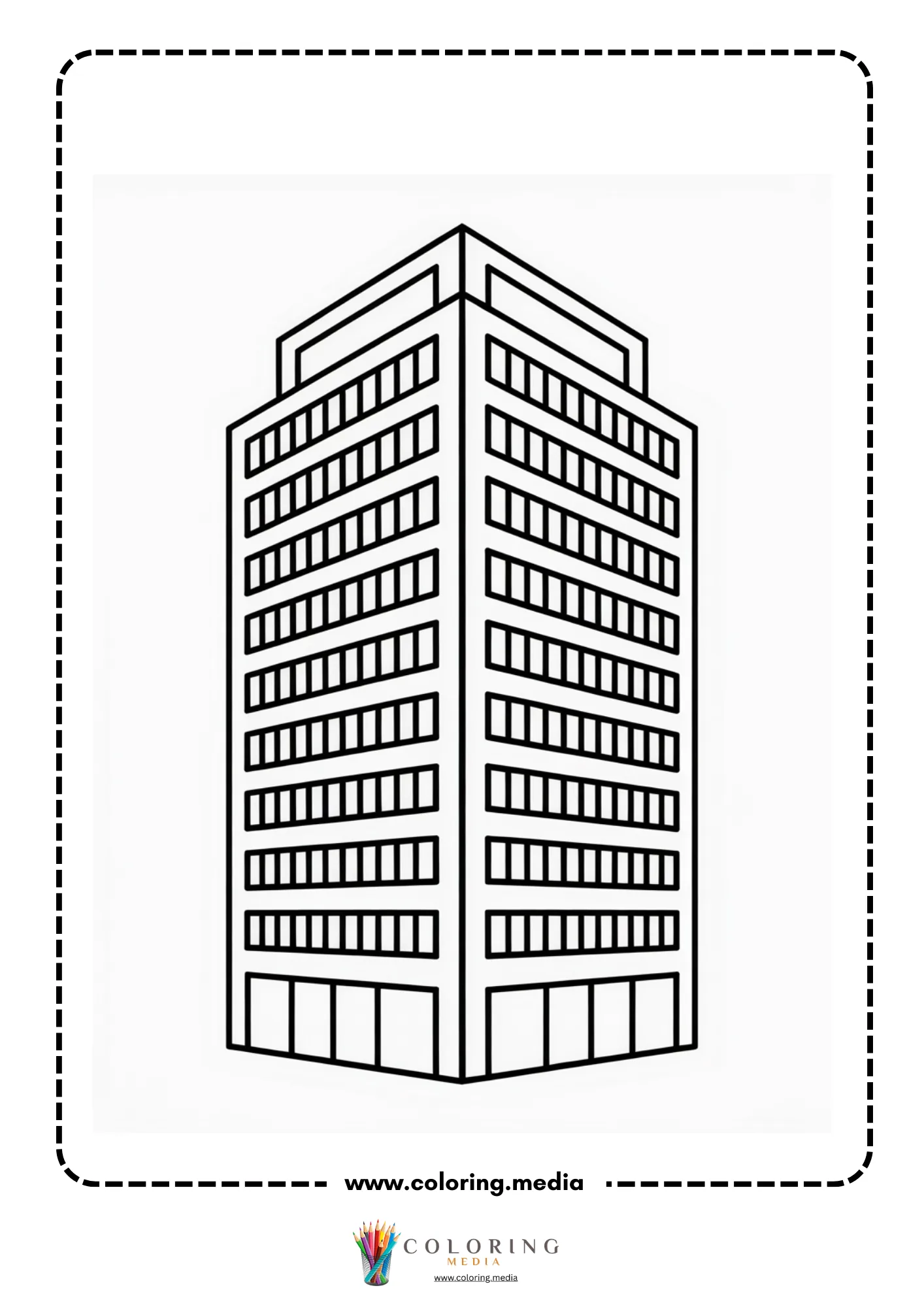 Building coloring page with apartment buildings side by side
