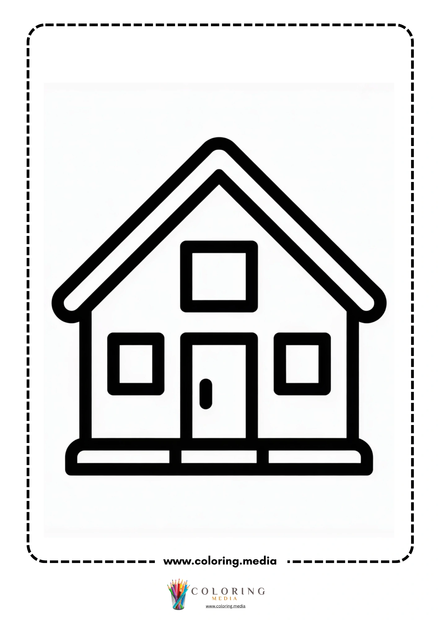 Building coloring page with town buildings and road
