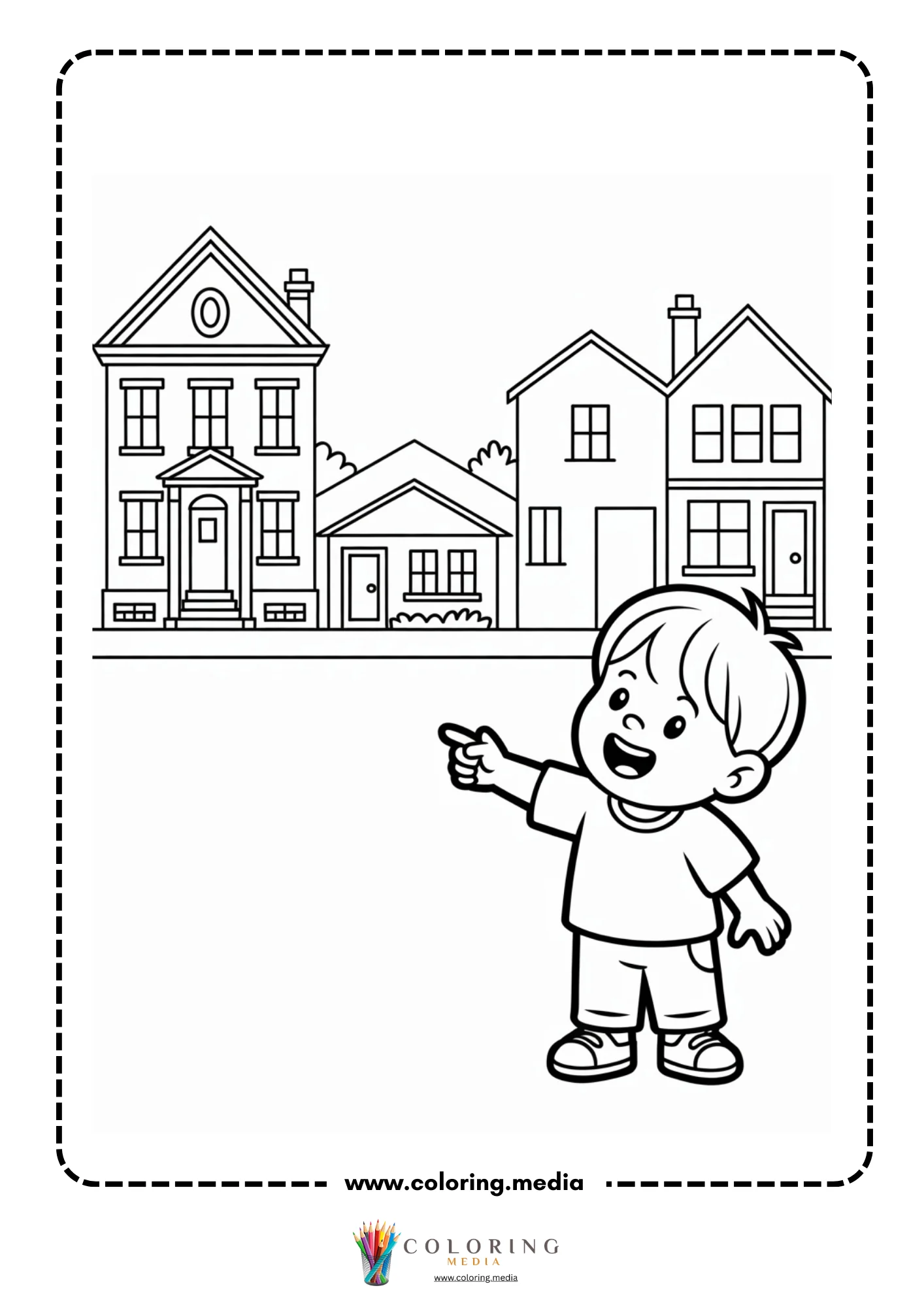 Building coloring page with simple house and windows