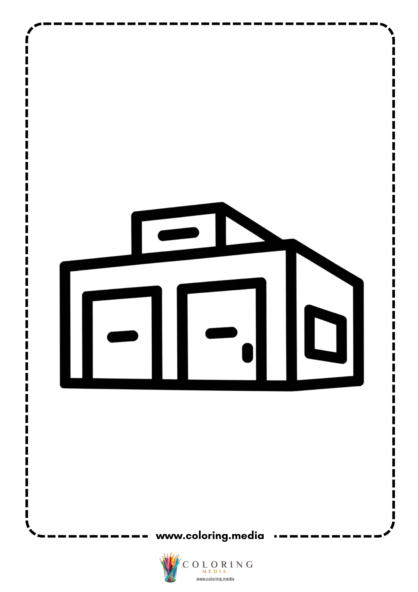 Building coloring page with office block and entrance