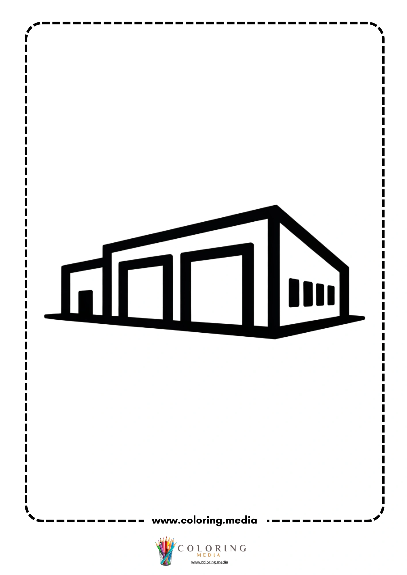 Building coloring page with simple modern warehouse outline