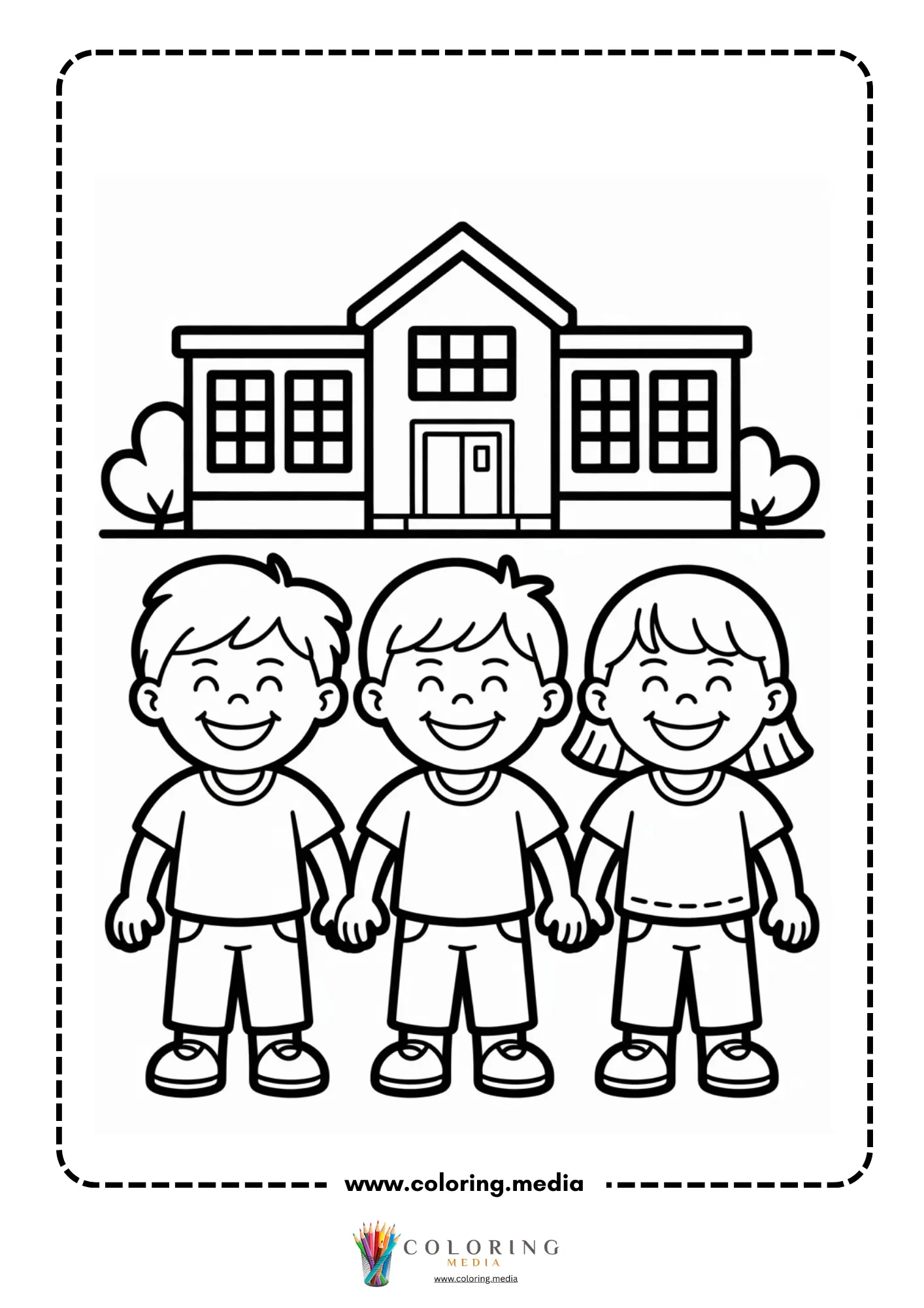 Building coloring page with construction themed building outline