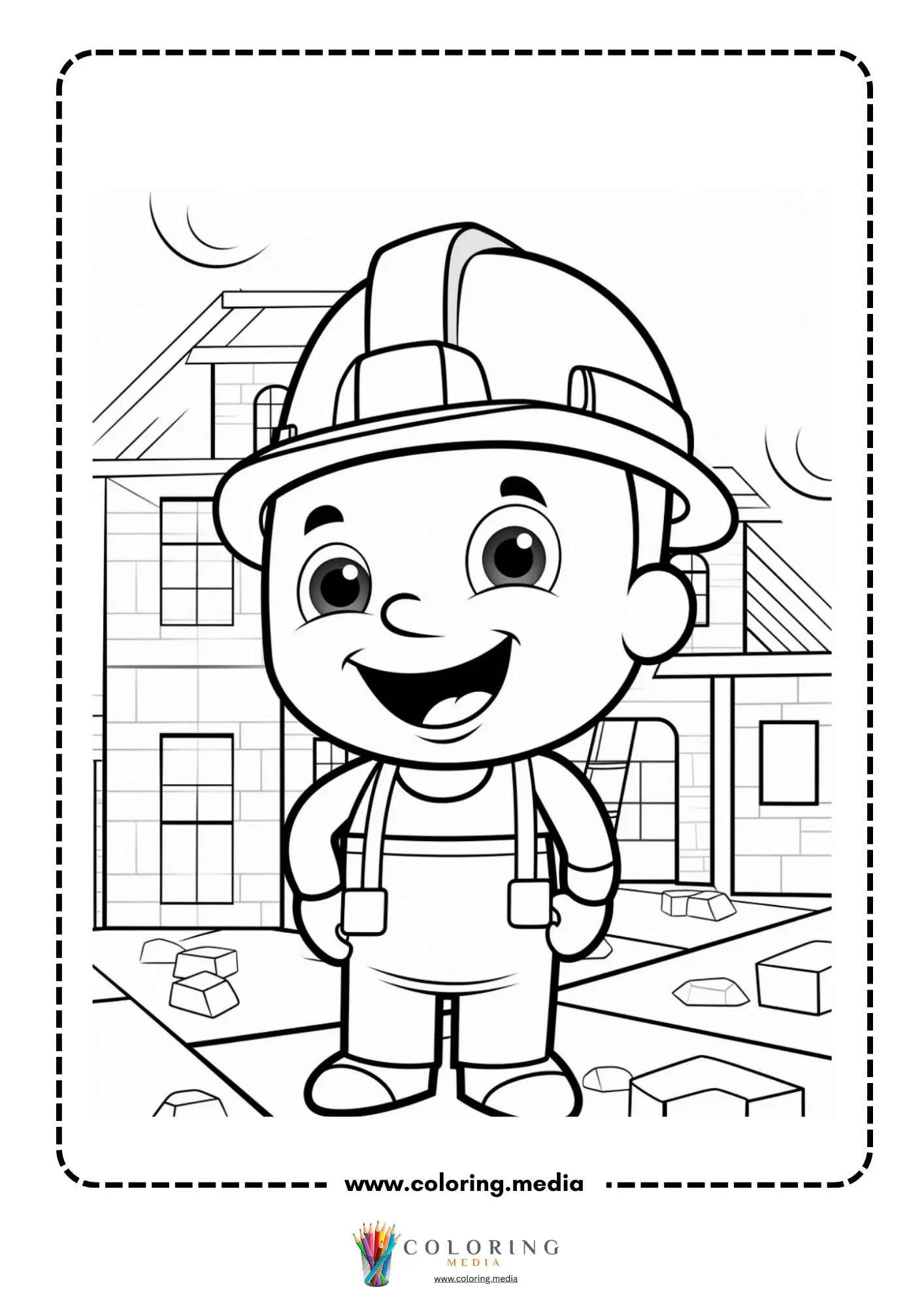 Construction coloring page with truck and road barrier