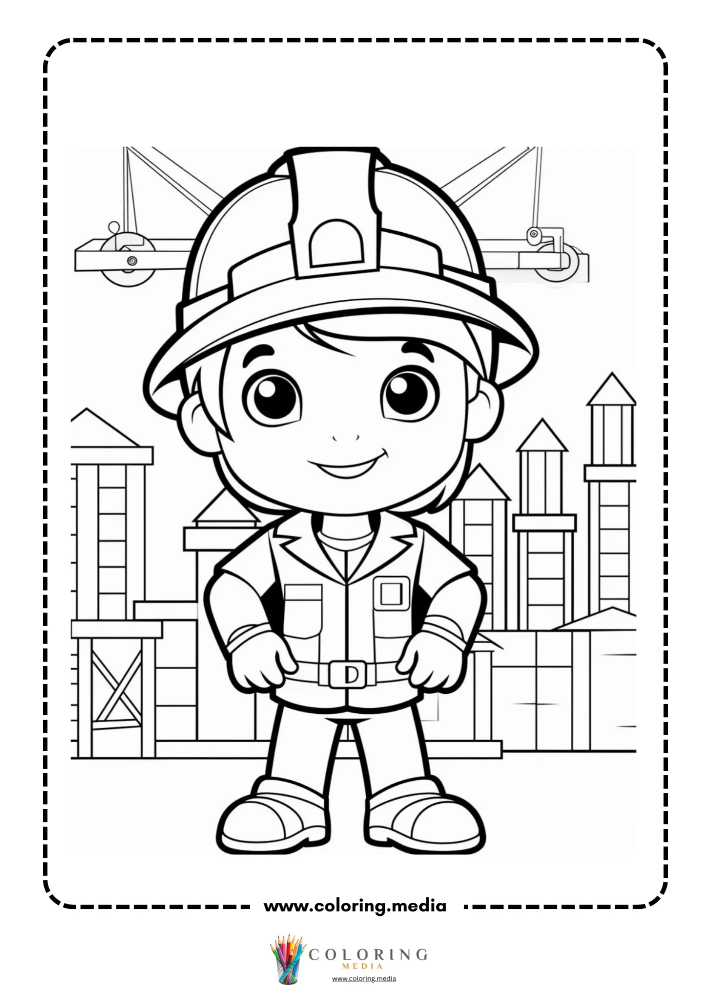 Construction coloring page with scaffolding and building frame