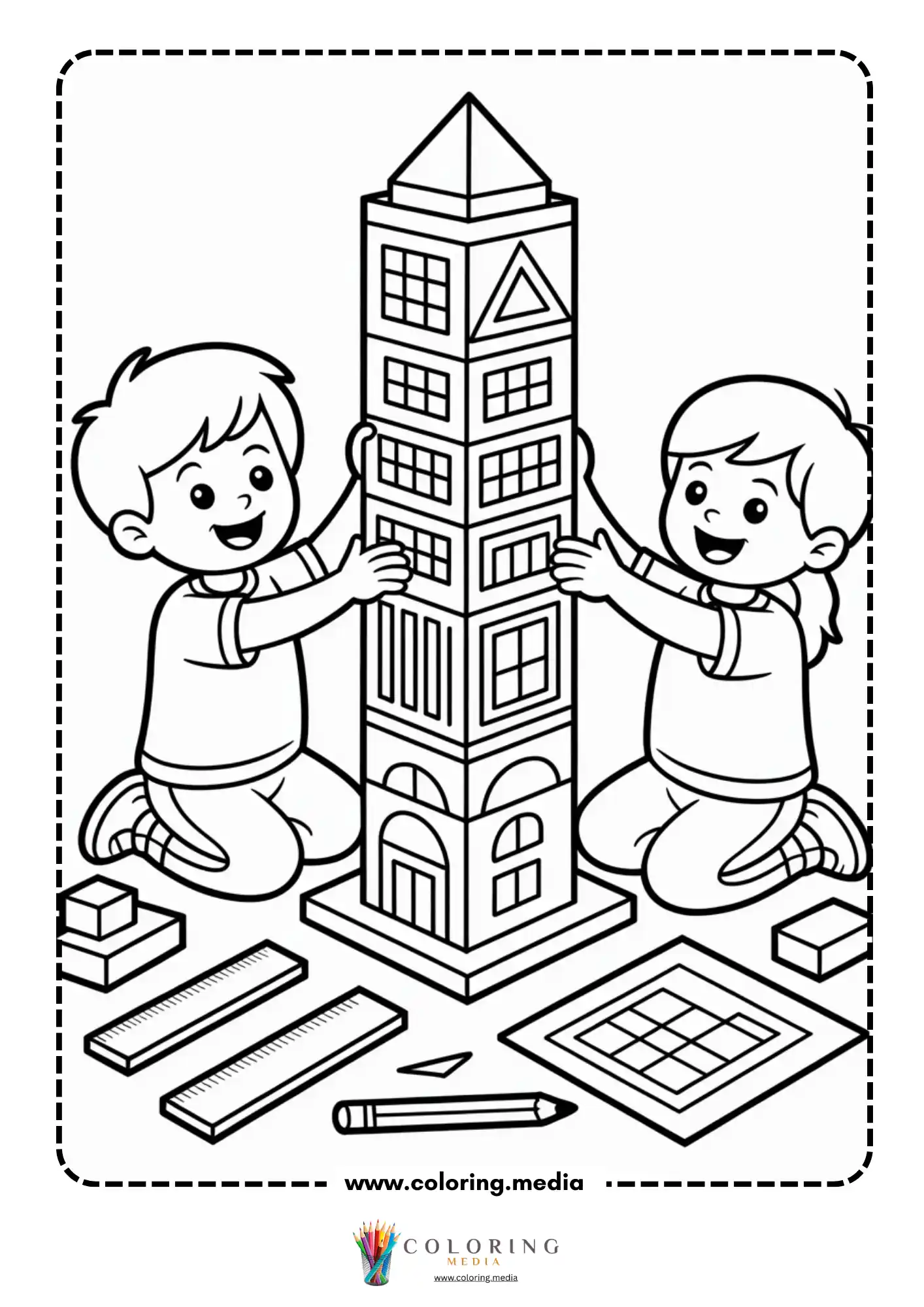 Skyscrapers coloring page with simple block shaped towers