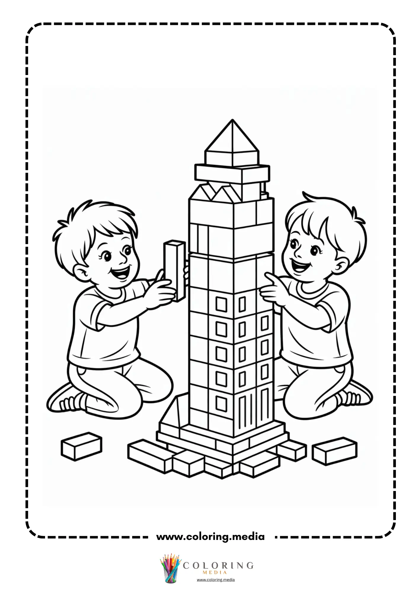 Skyscrapers coloring page with tall building and rooftop details