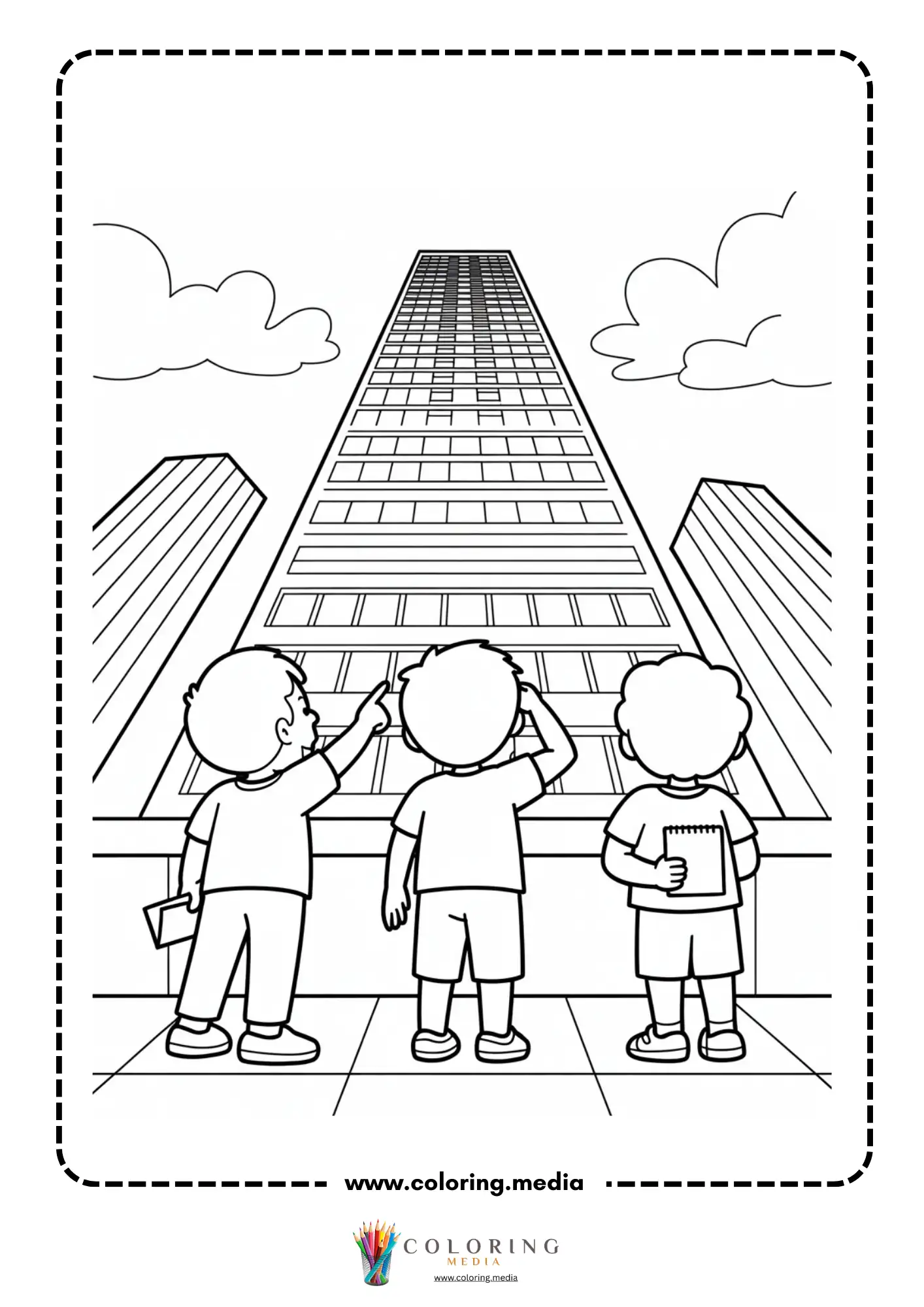 Skyscrapers coloring page with modern tower outlines