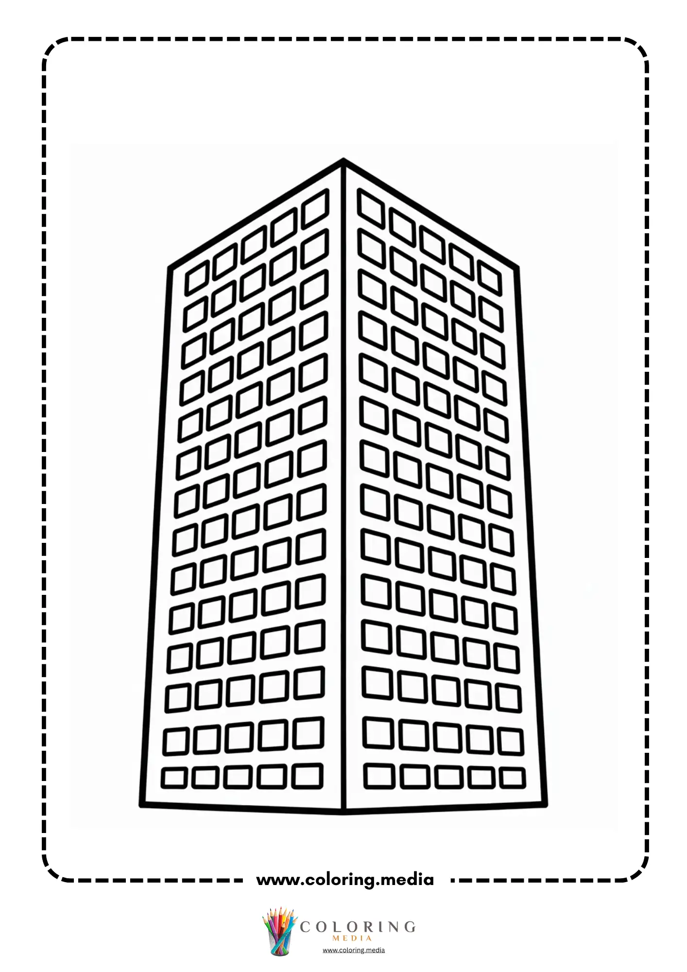 Skyscrapers coloring page with children and downtown skyscrapers