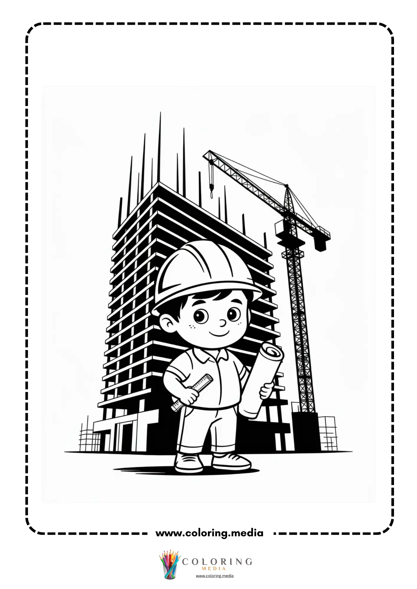 Skyscrapers coloring page with busy downtown street