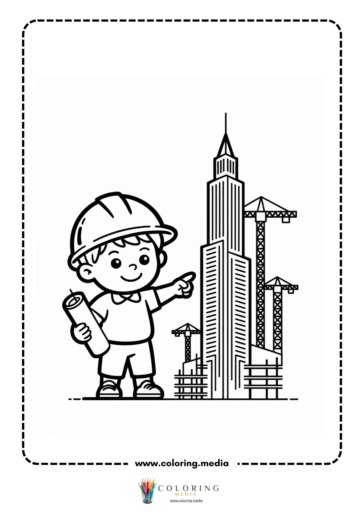 Skyscrapers coloring page with city skyline and sidewalks