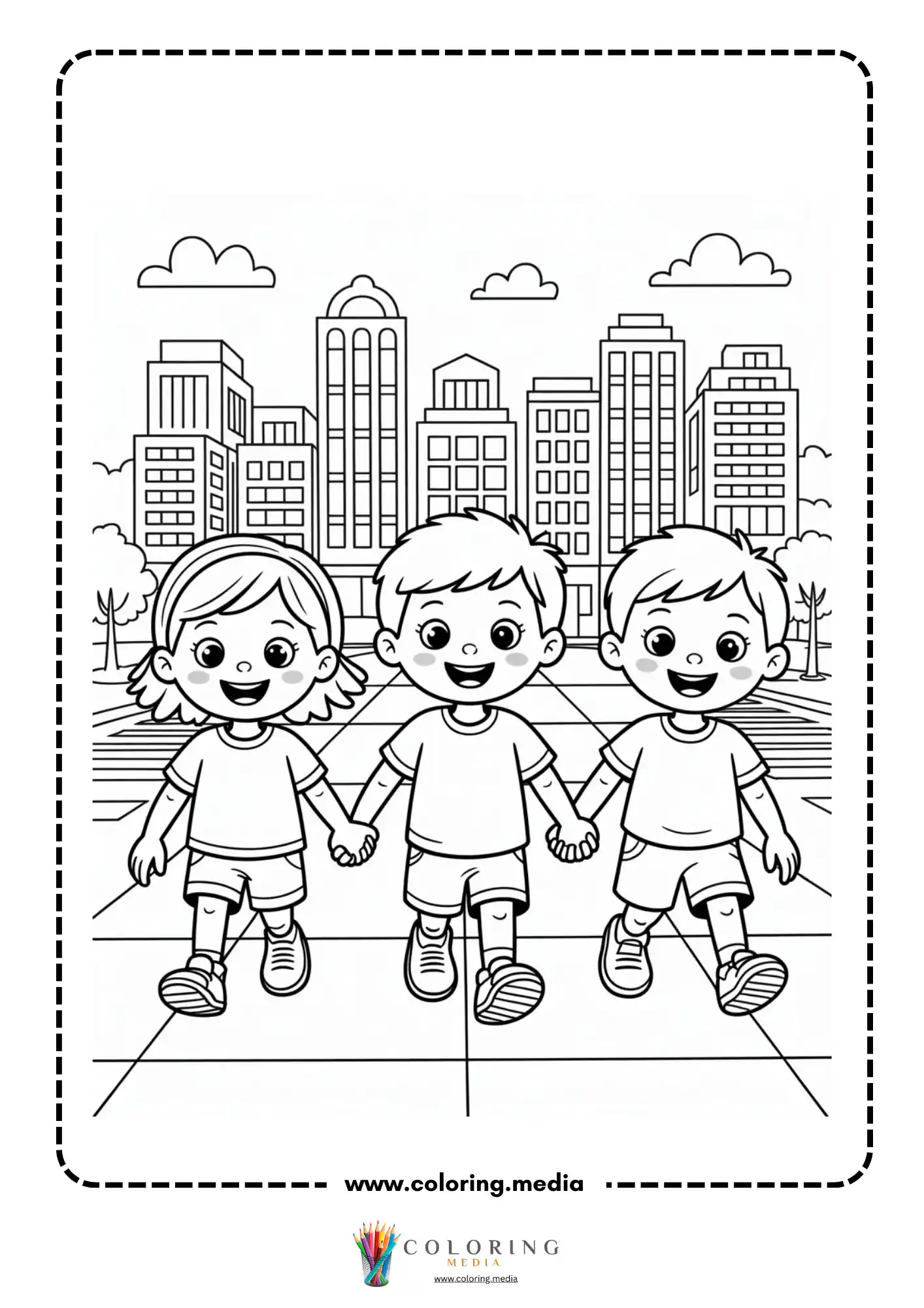 Skyscrapers coloring page with rows of windows on tall towers