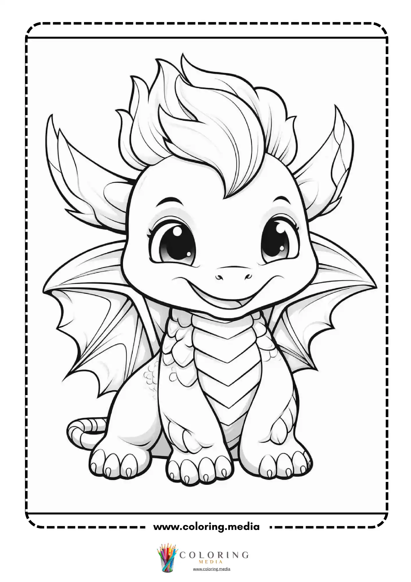 Cute baby dragon smiling with raised wings