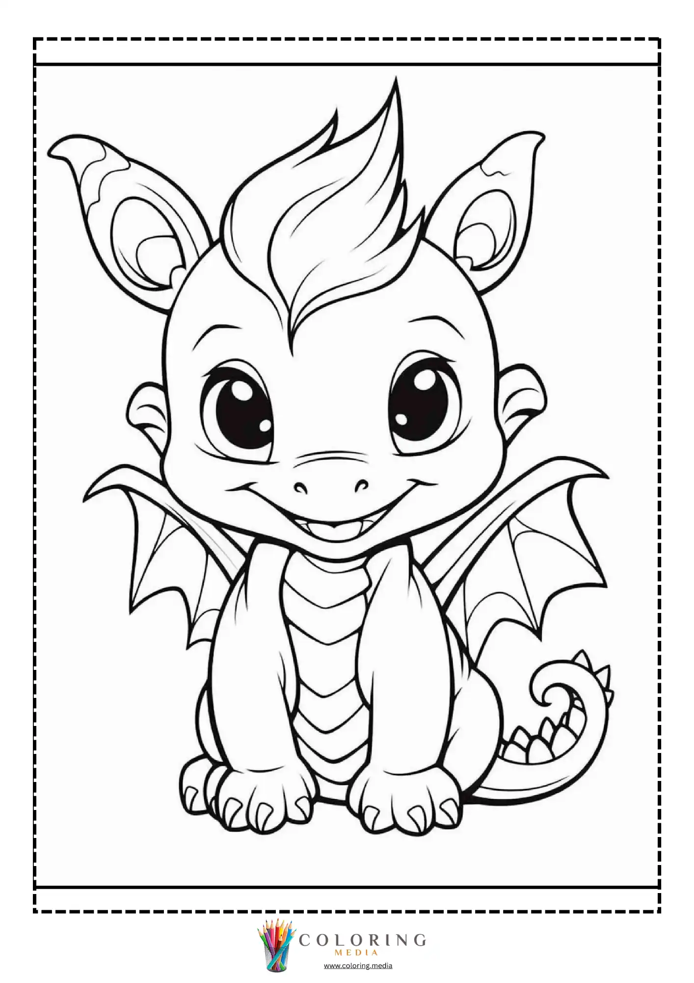 Baby dragon sitting with striped tail