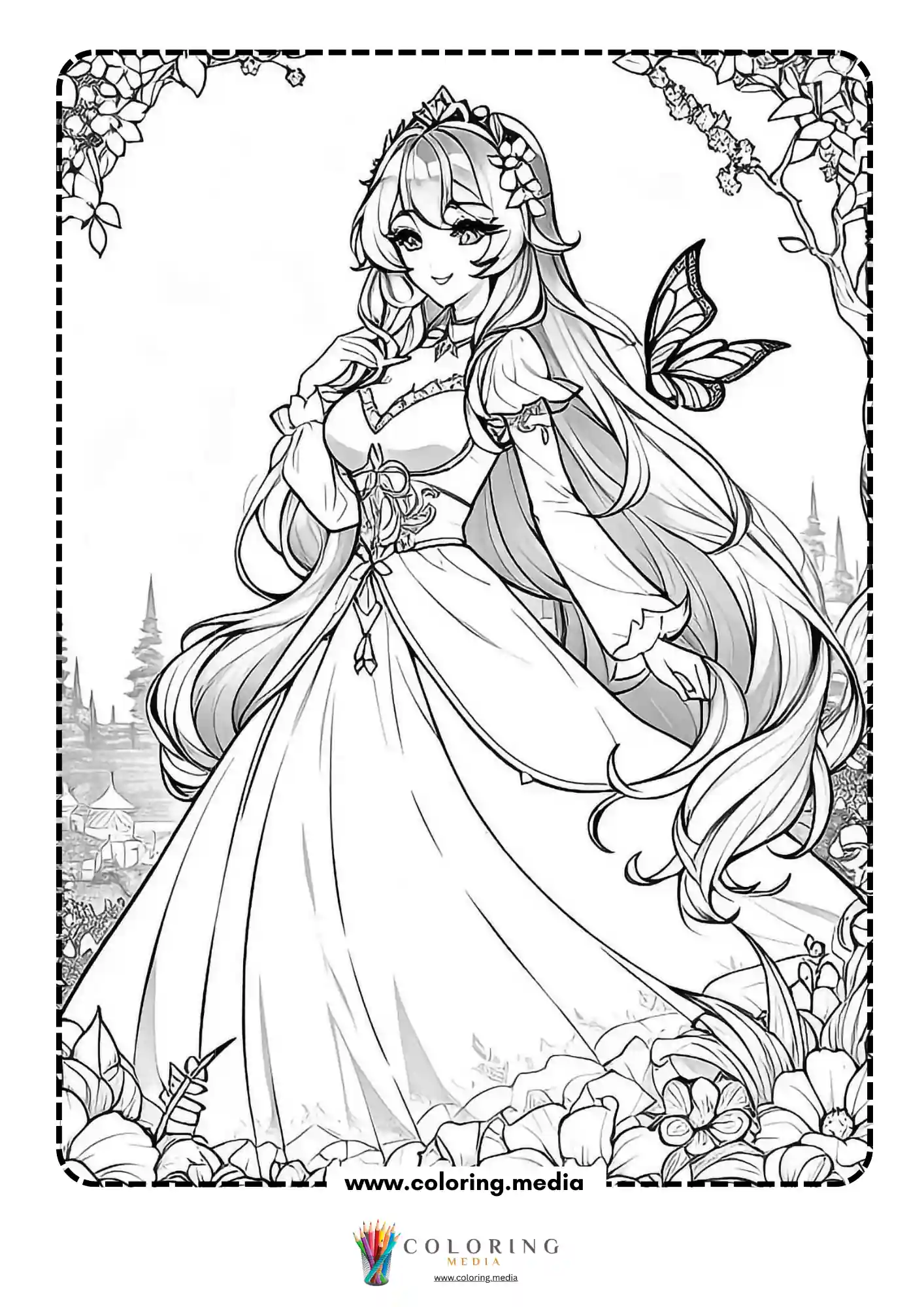 Fairy princess standing in flower garden