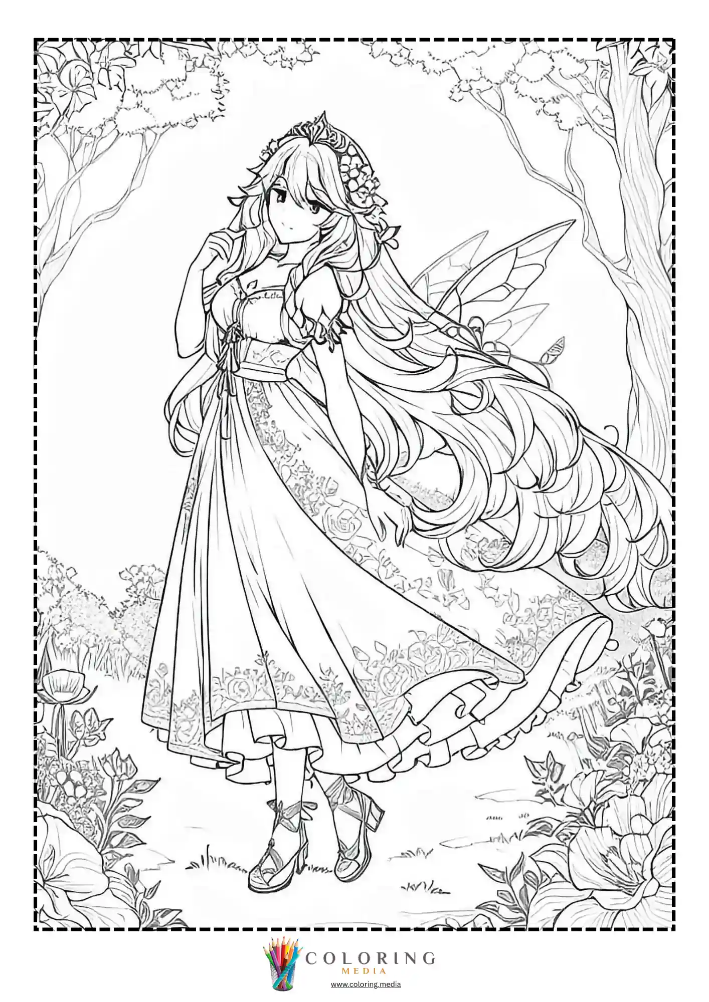 Fairy princess with tiara in forest garden