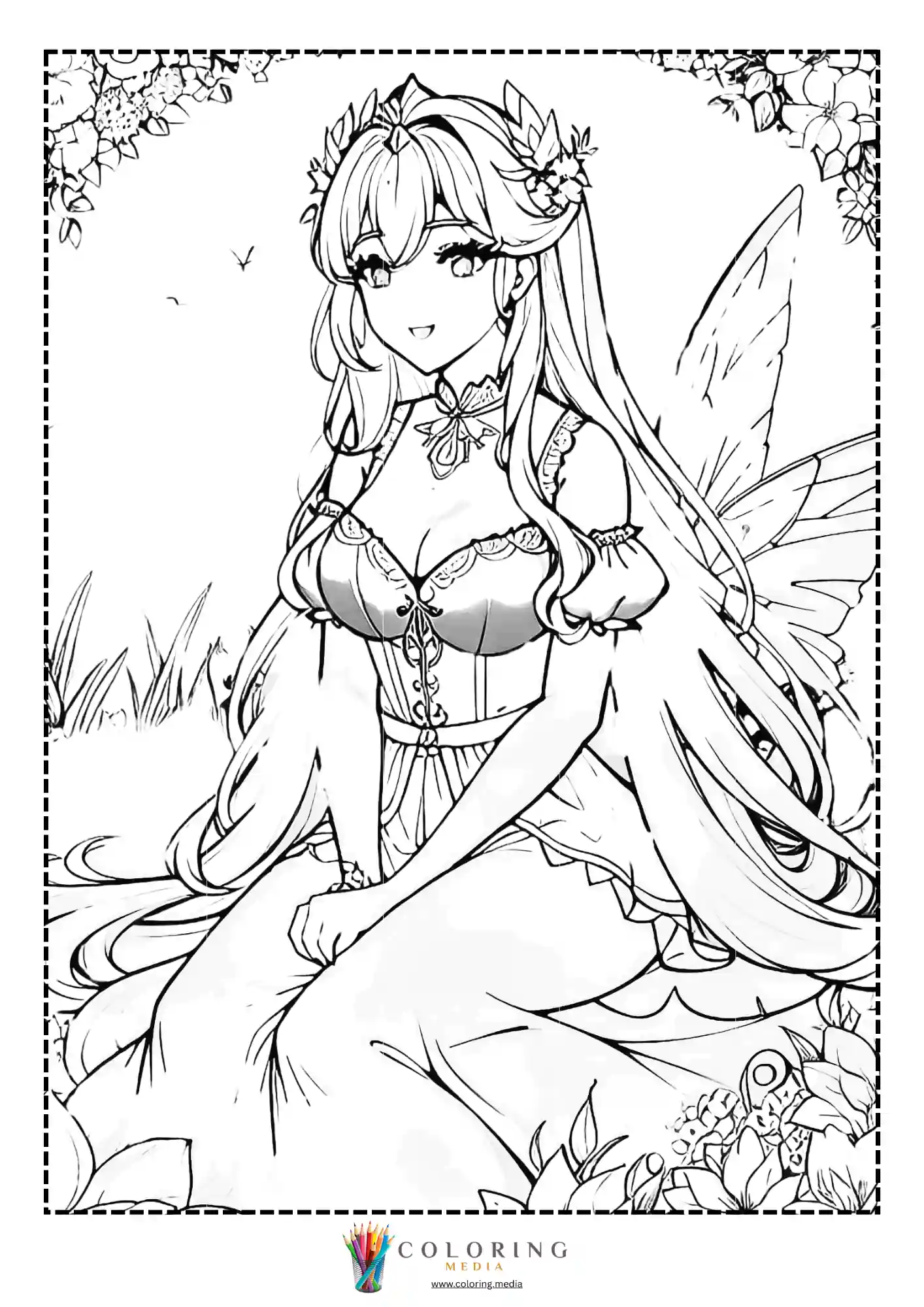 Smiling seated fairy princess with wings