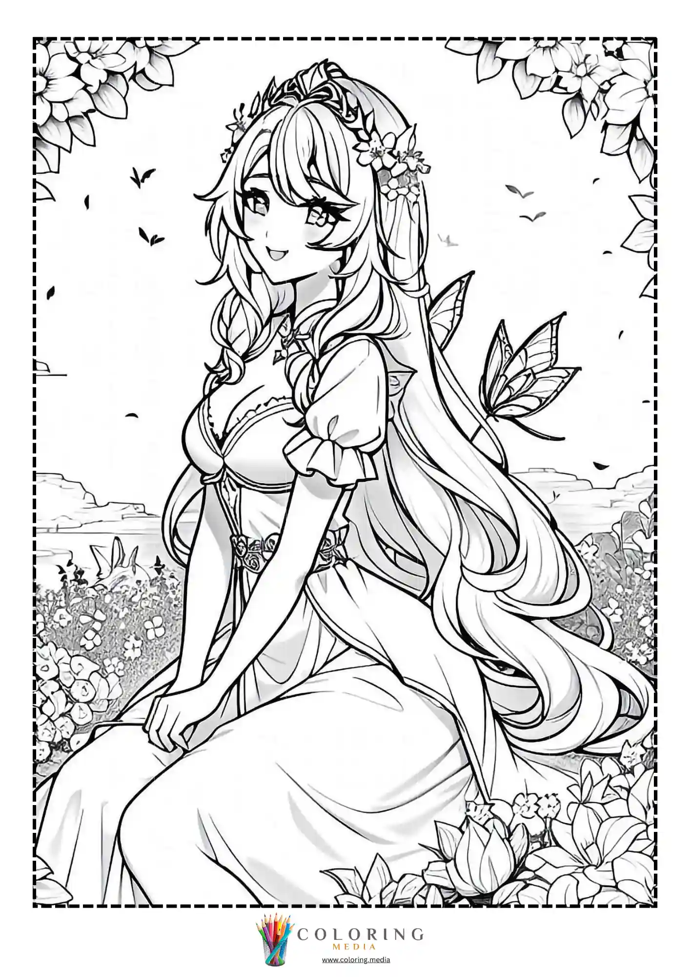 Fairy princess portrait with castle landscape