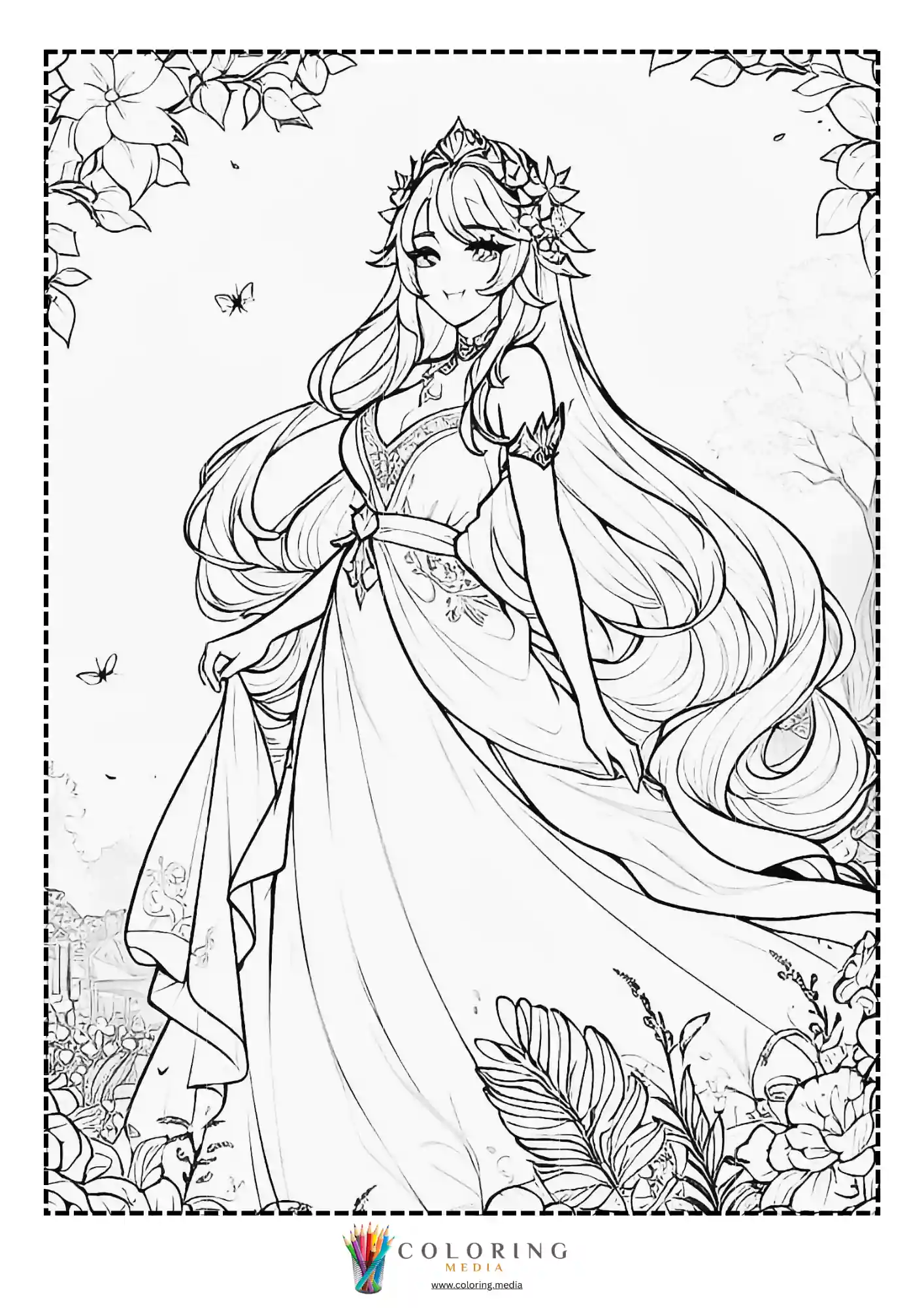 Fairy princess with butterflies and flowing dress