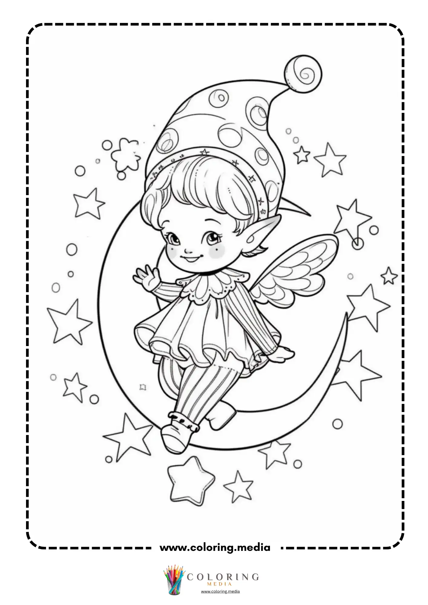 Tiny fairy sitting on crescent moon