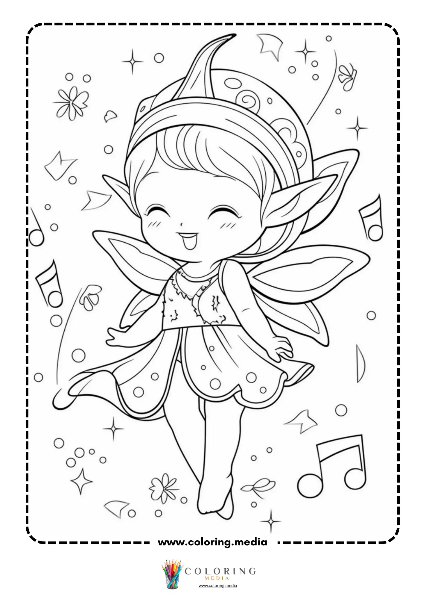 Musical kawaii fairy dancing with notes
