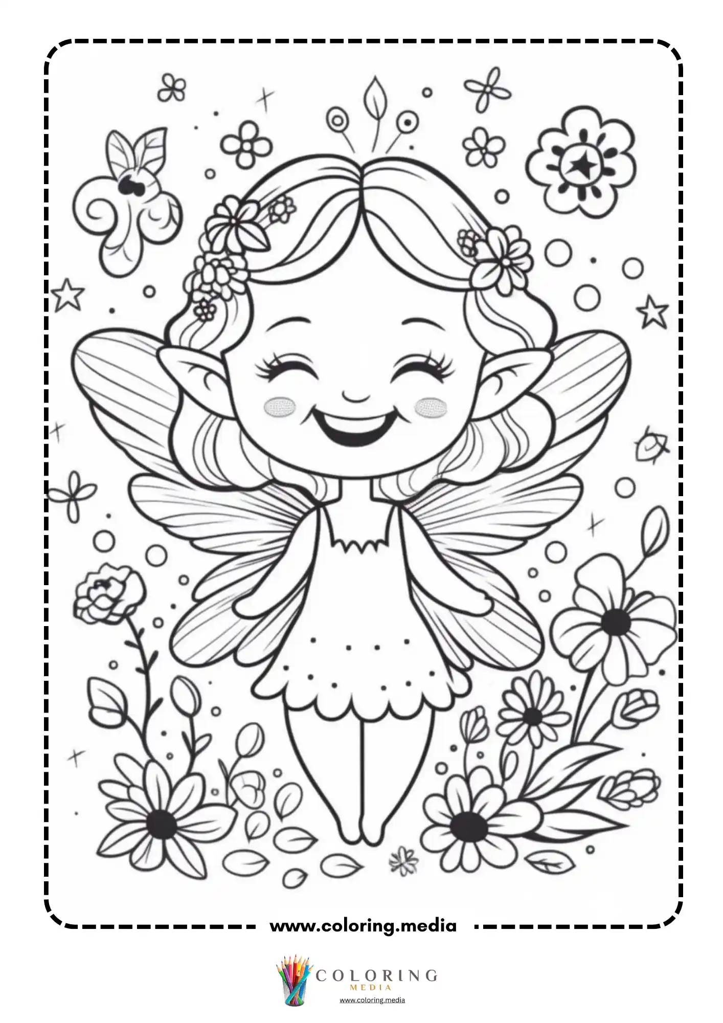 Kawaii flower fairy portrait with wings