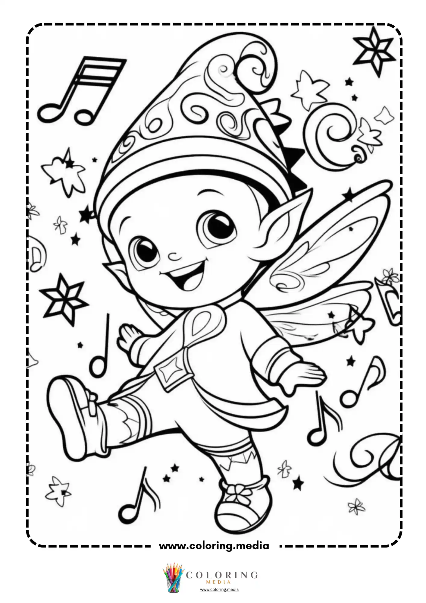 Kawaii fairy dancing with musical notes