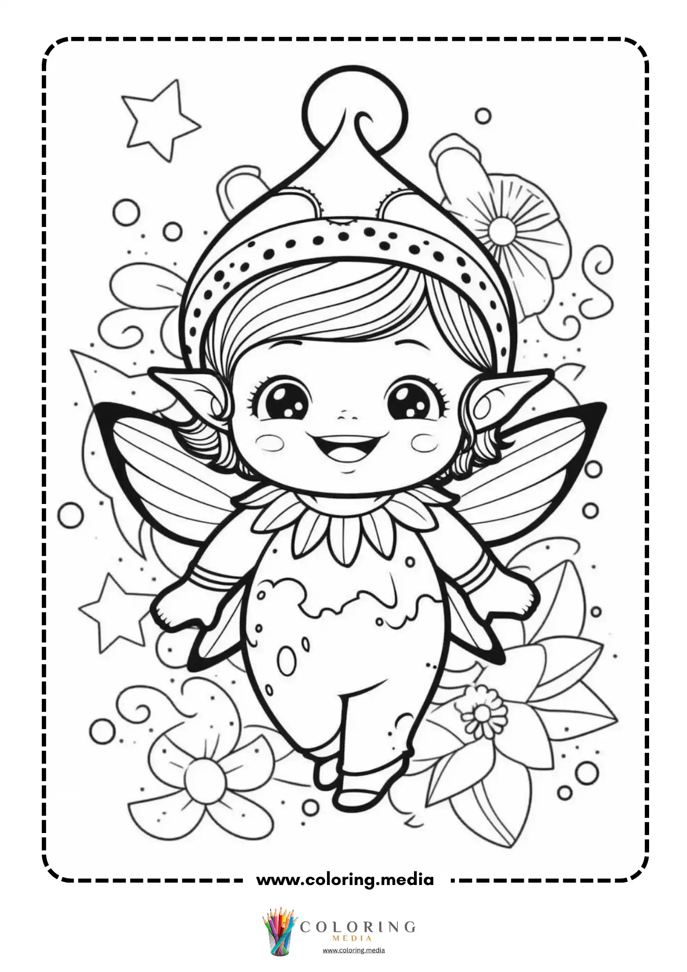 Smiling fairy with hat and wings