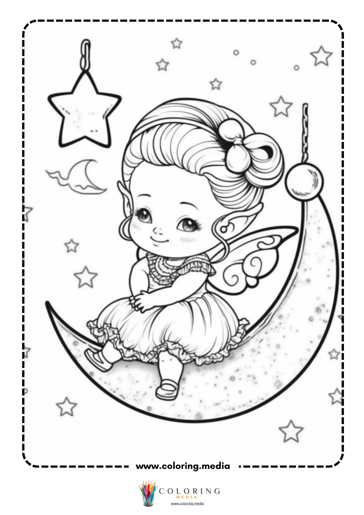 Baby fairy sitting on crescent moon