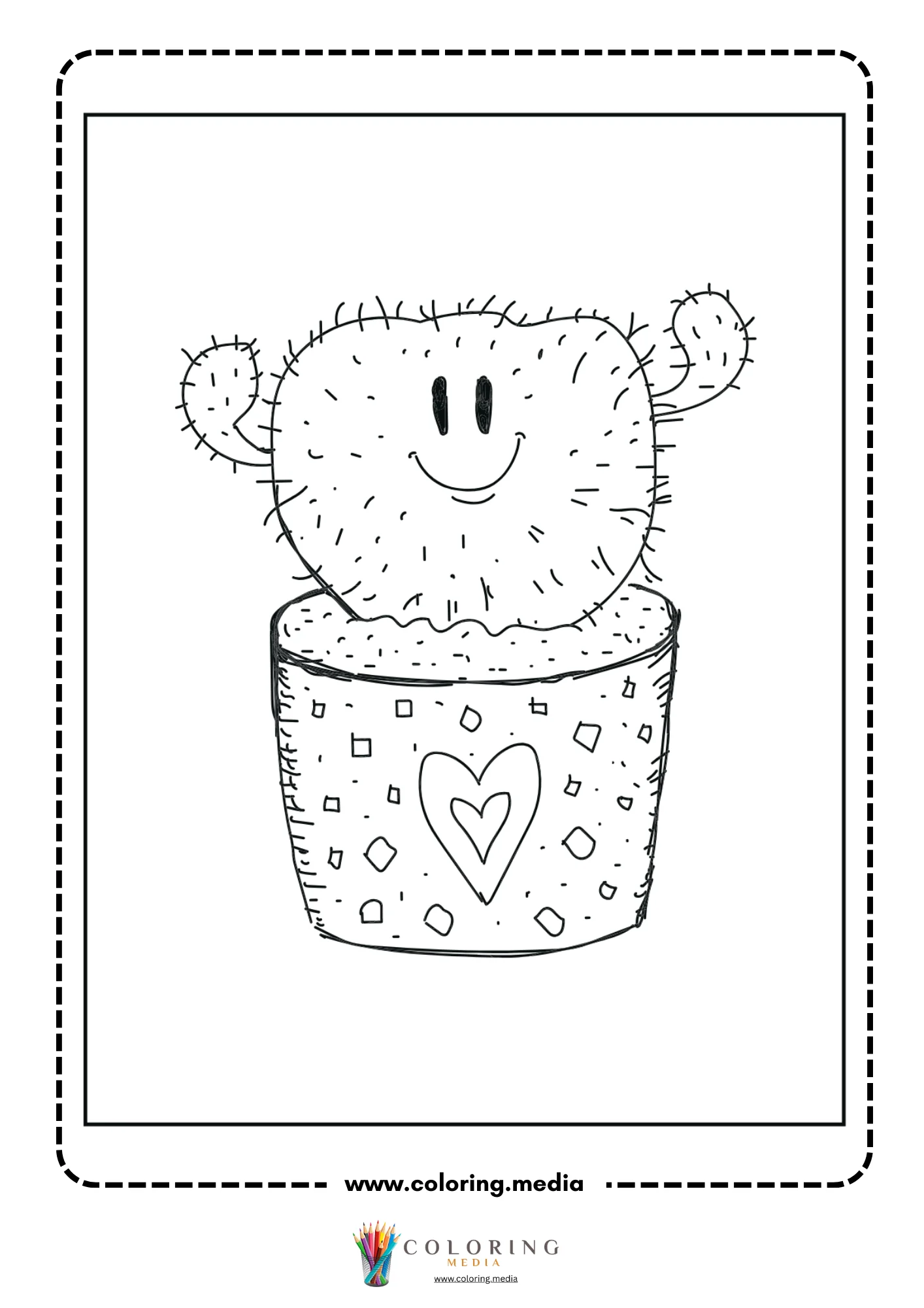 Cute cactus face in patterned flowerpot
