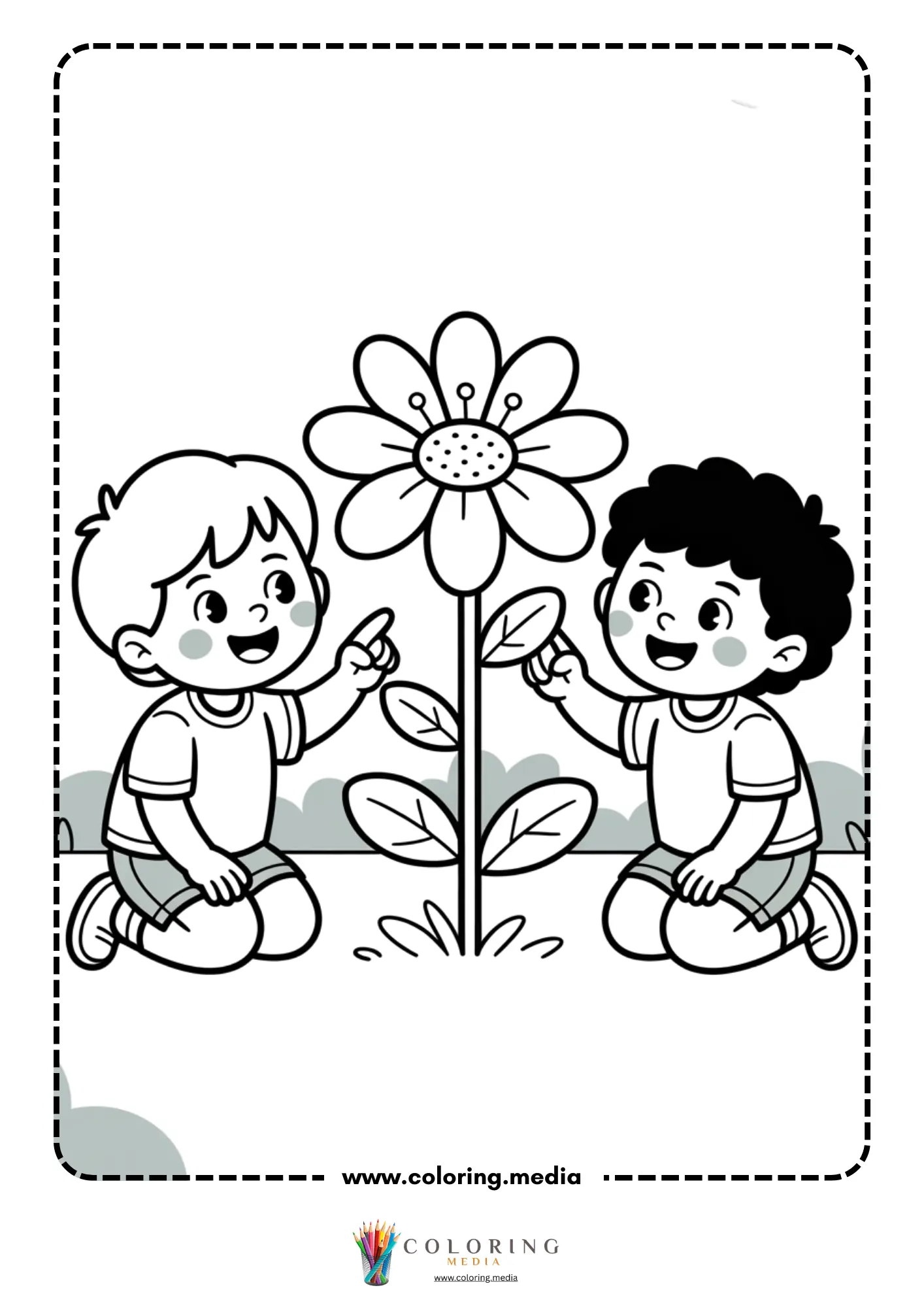 Children pointing at flower parts