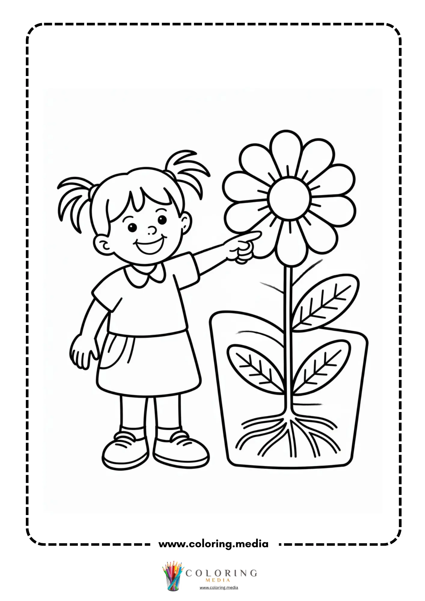 Boy pointing at tall flower