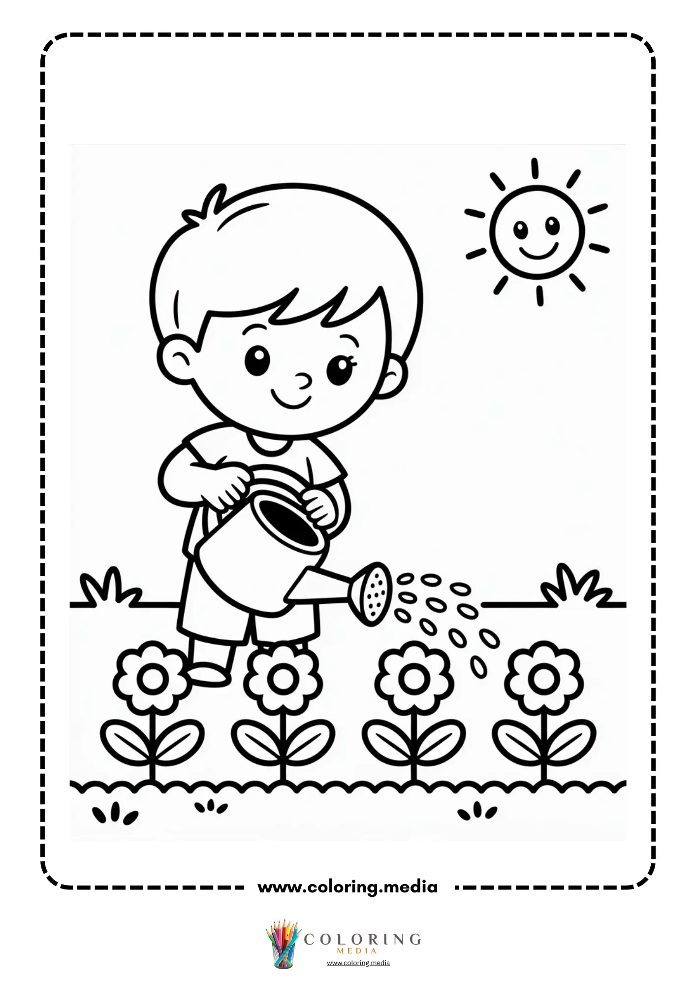 Boy holding flower near fallen leaves