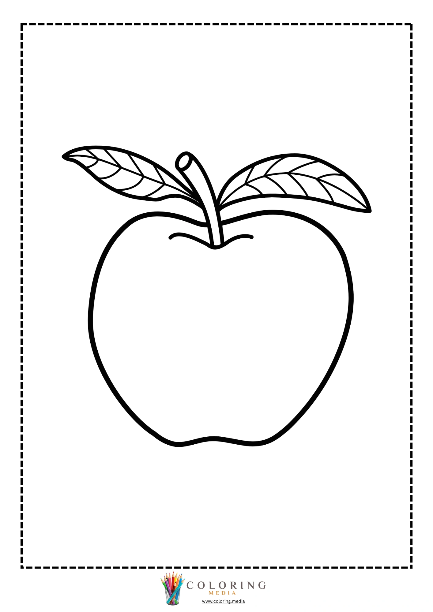 Apple with stem and two leaves