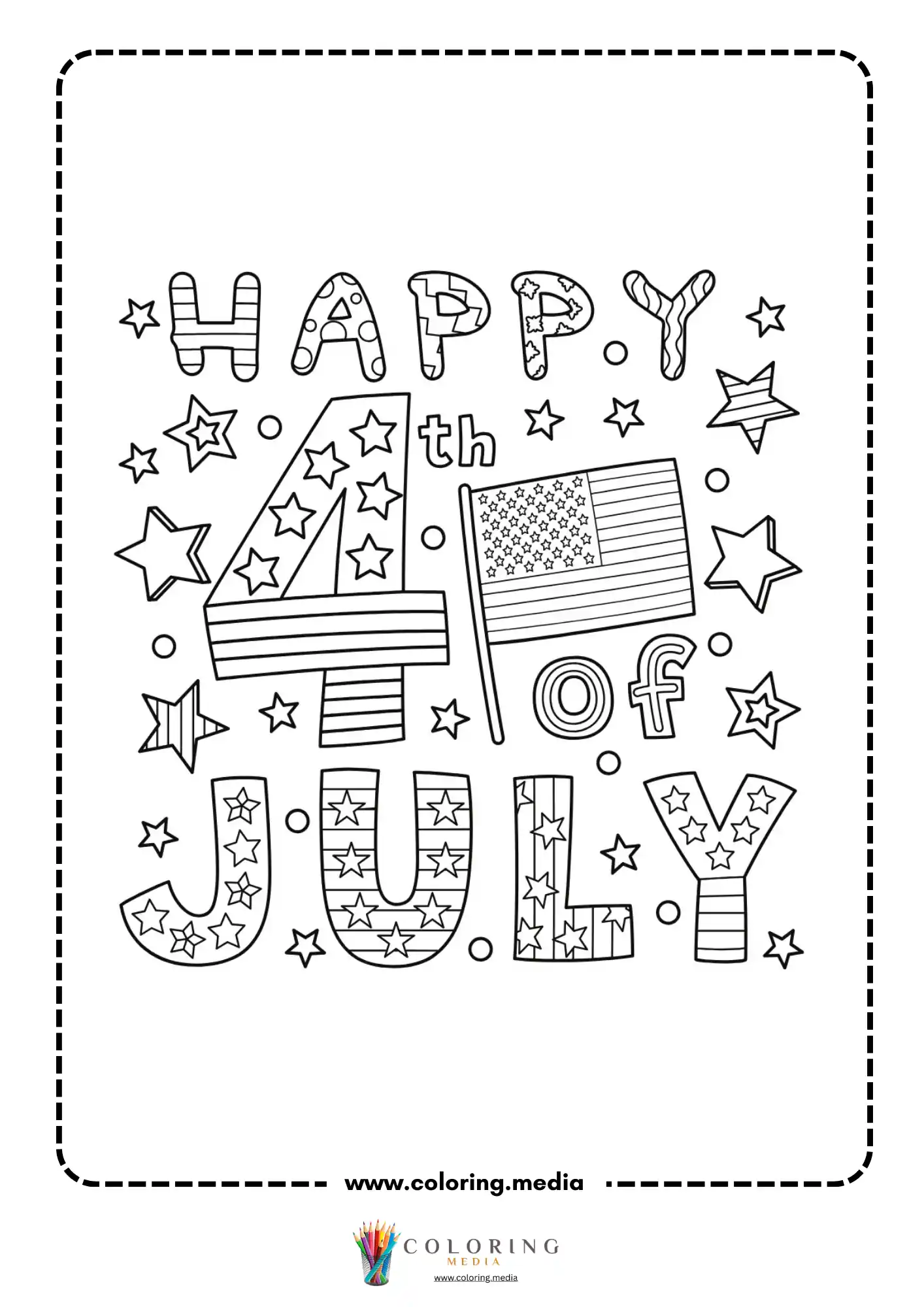 Happy 4th of July lettering with flag