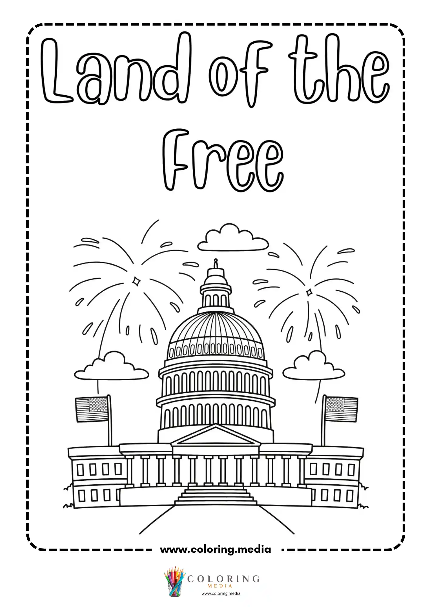 Capitol building with fireworks and flags