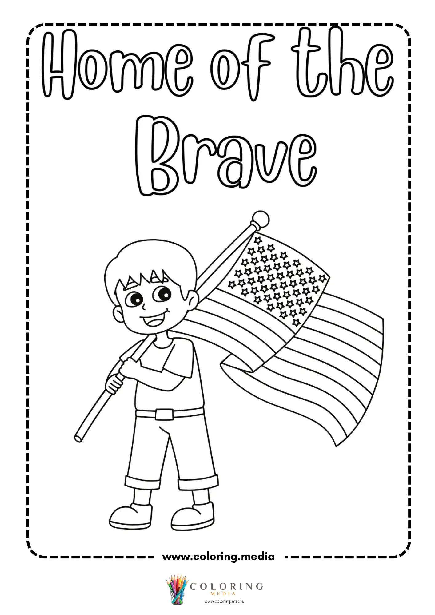 Boy holding flag Home of the Brave