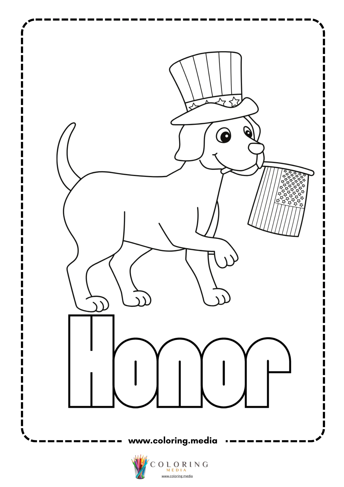 Patriotic dog holding American flag