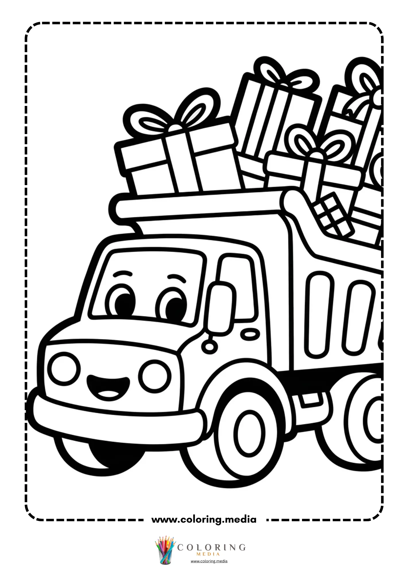Gift delivery truck with presents