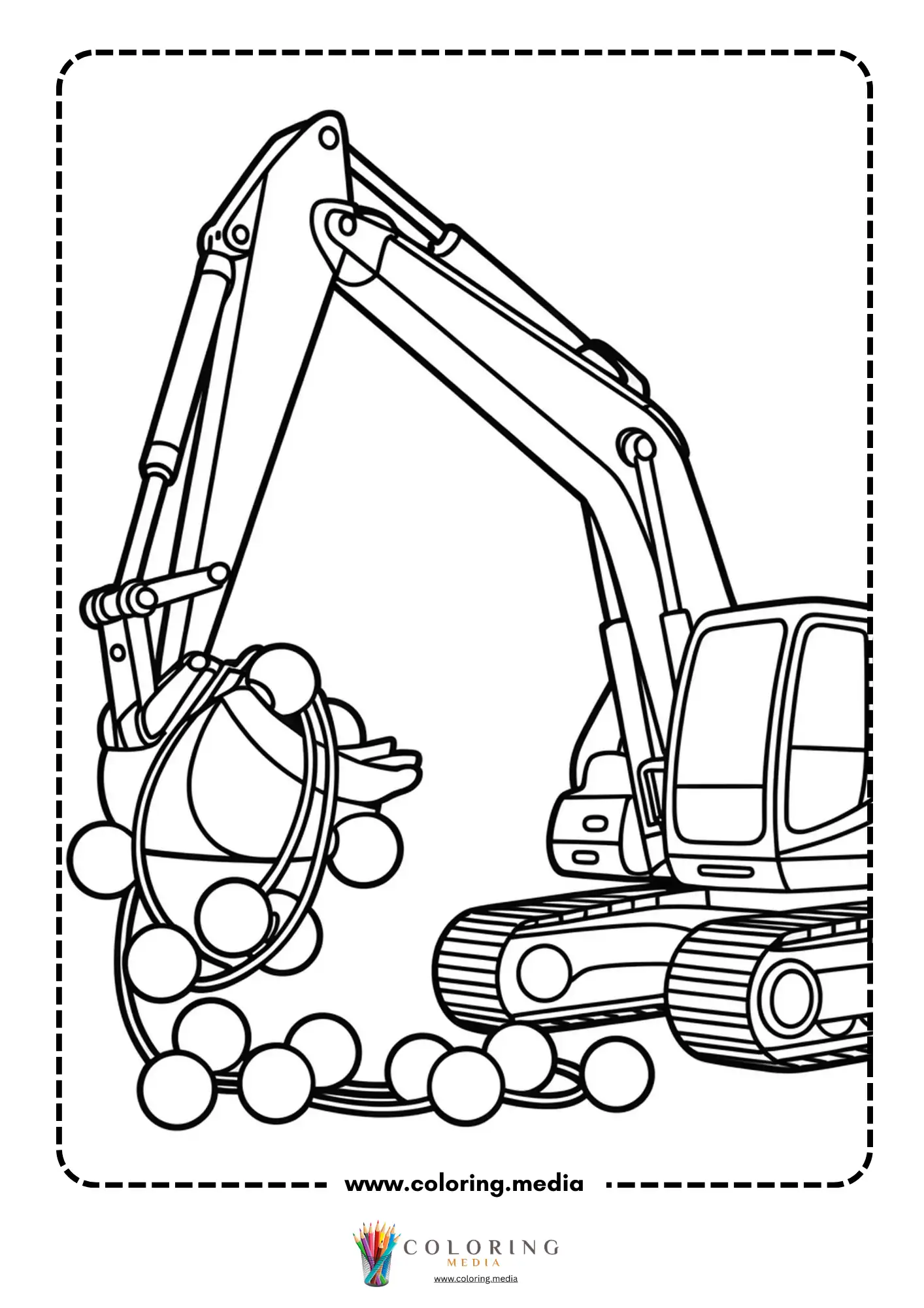Excavator scooping Christmas ornaments