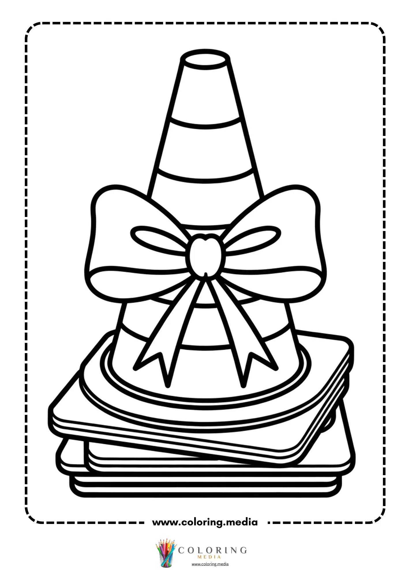 Traffic cone wrapped with bow