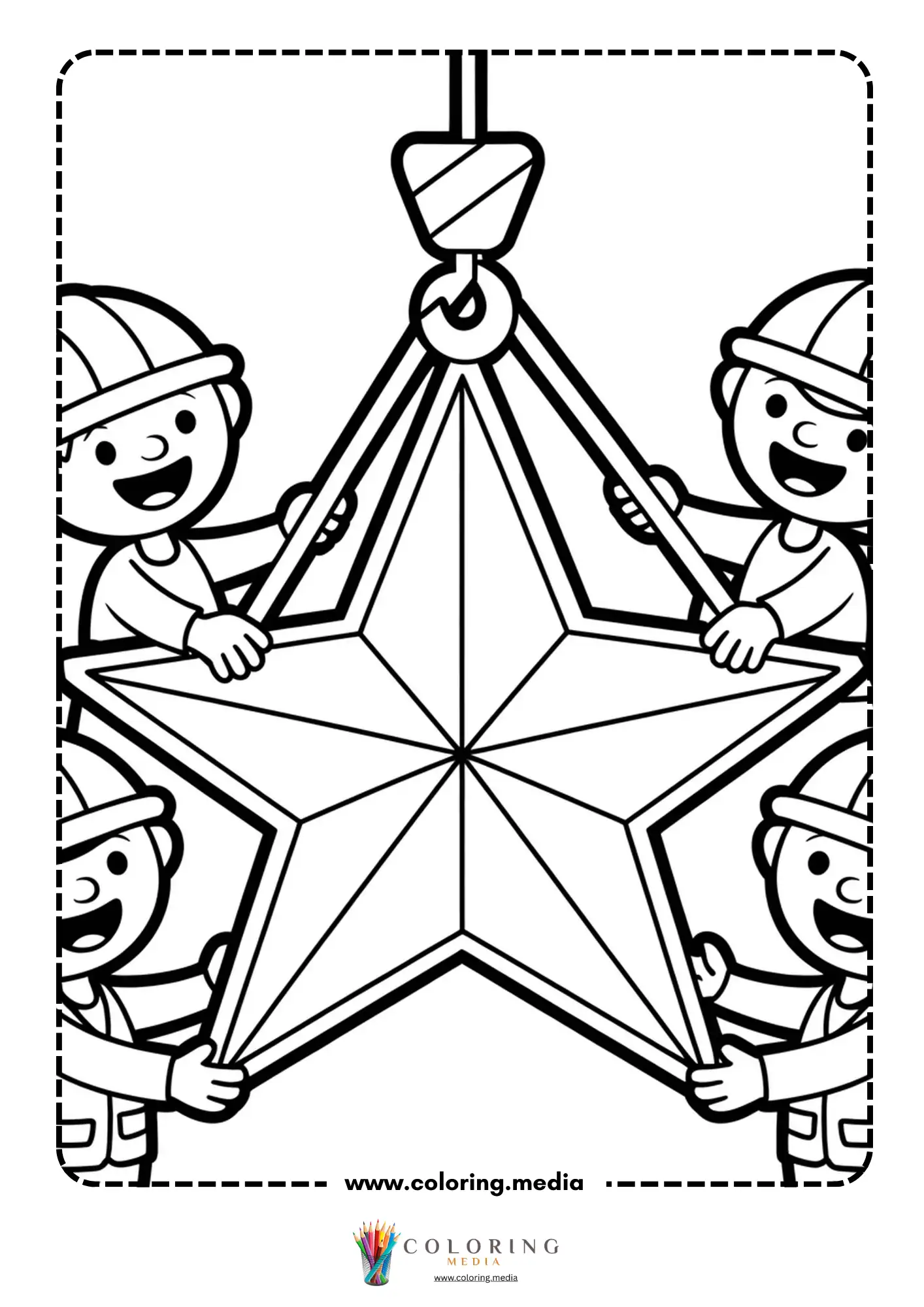 Workers lifting large Christmas star