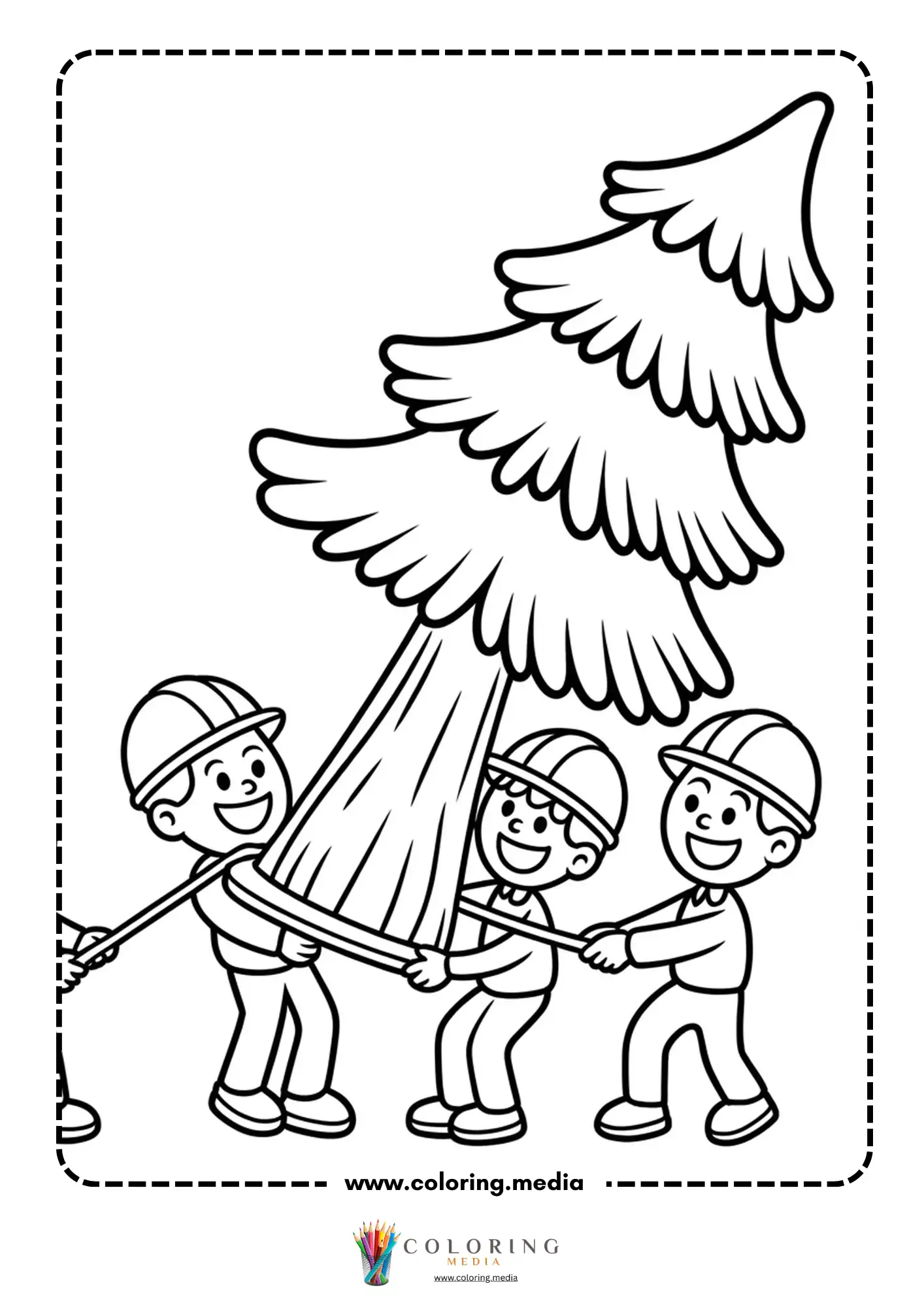 Crew carrying Christmas tree